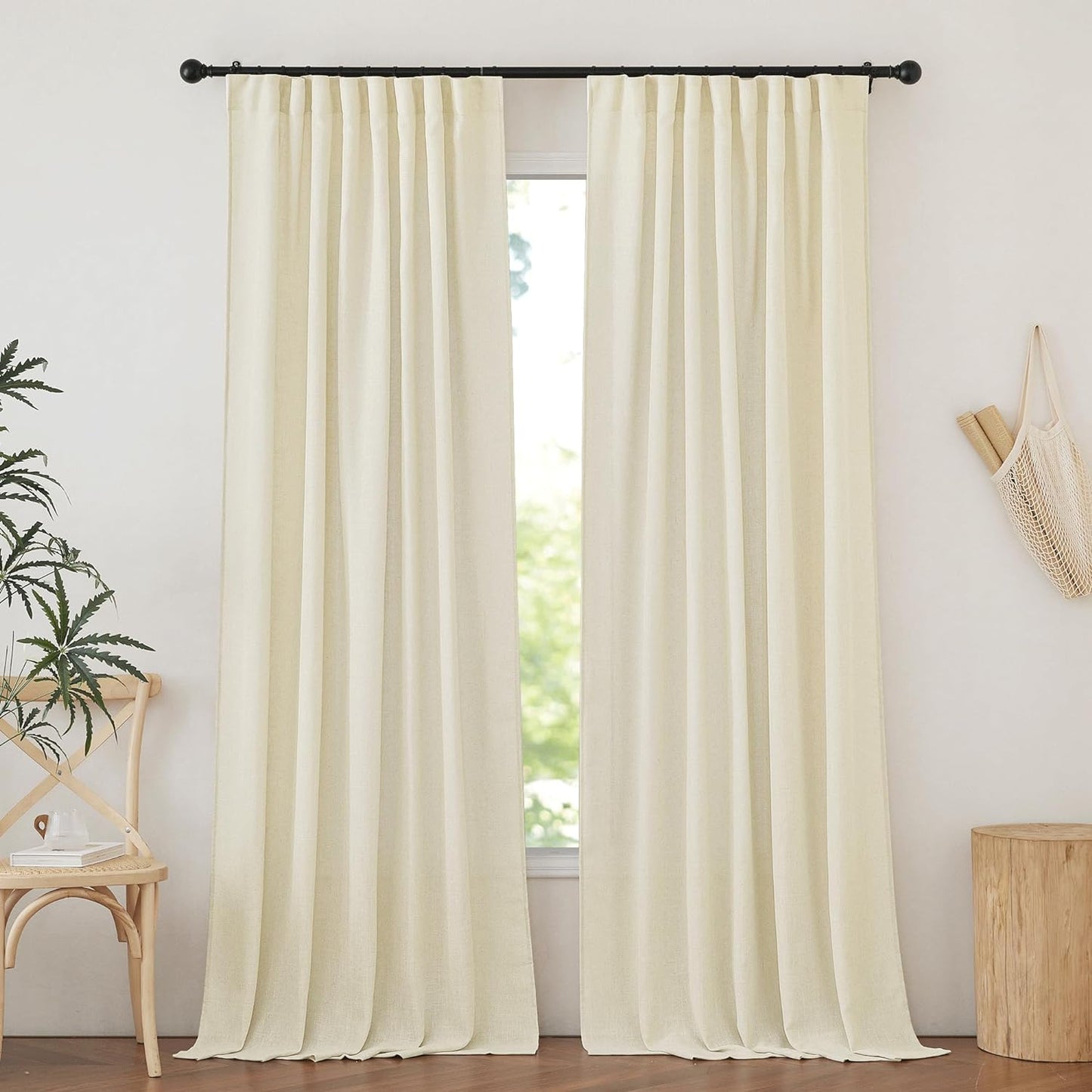 NICETOWN White Curtains Sheer - Semi Sheer Window Covering, Light & Airy Privacy Rod Pocket Back Tab Pinche Pleated Drapes for Bedroom Living Room Patio Glass Door, 52 X 63 Inches Long, Set of 2  NICETOWN Butter W52 X L84 