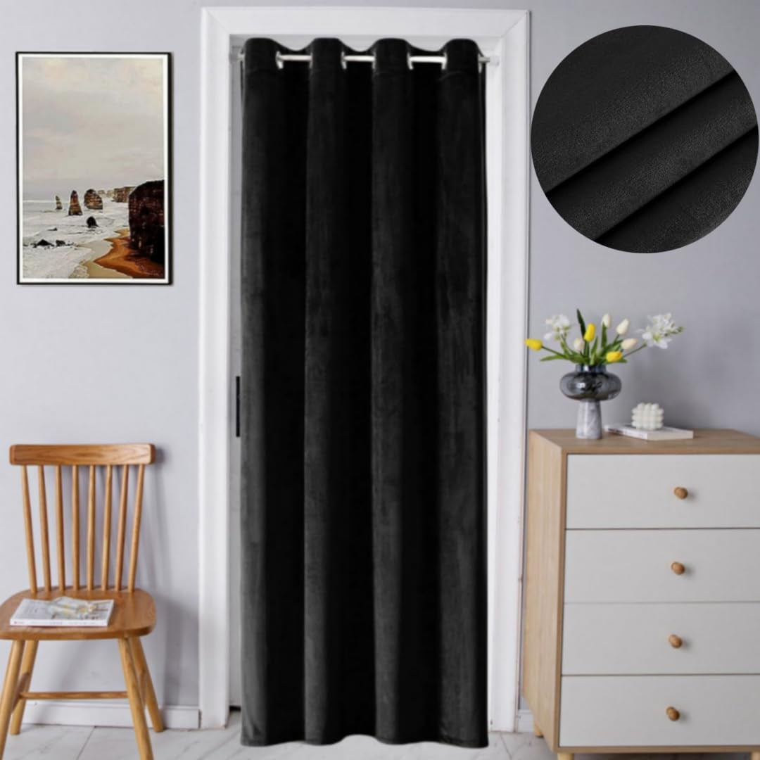 F-CHU Boho Door Curtains for Doorways Privacy,Room Divider Curtains, Insulated Curtains,1 Panel 47X79 Inch,Suitable for Door Width27-39Inch (NOT Include Rome Bar, Telescopic Rod)  F-CHU Black Velvet W47 X L79Inch 