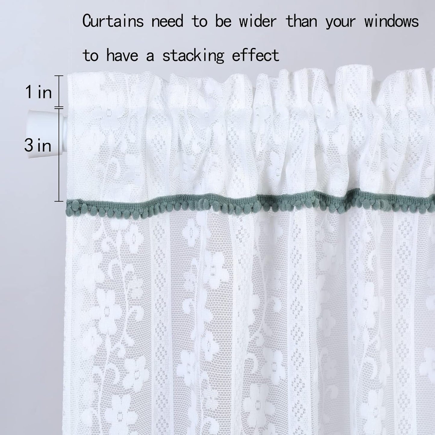 Elegant Floral Design Lace Valance Sheer for Windows 78X16Inch. White Embroidered Curtain for Kitchen Door Cafe Dinning Bath Room 1 Pcs
