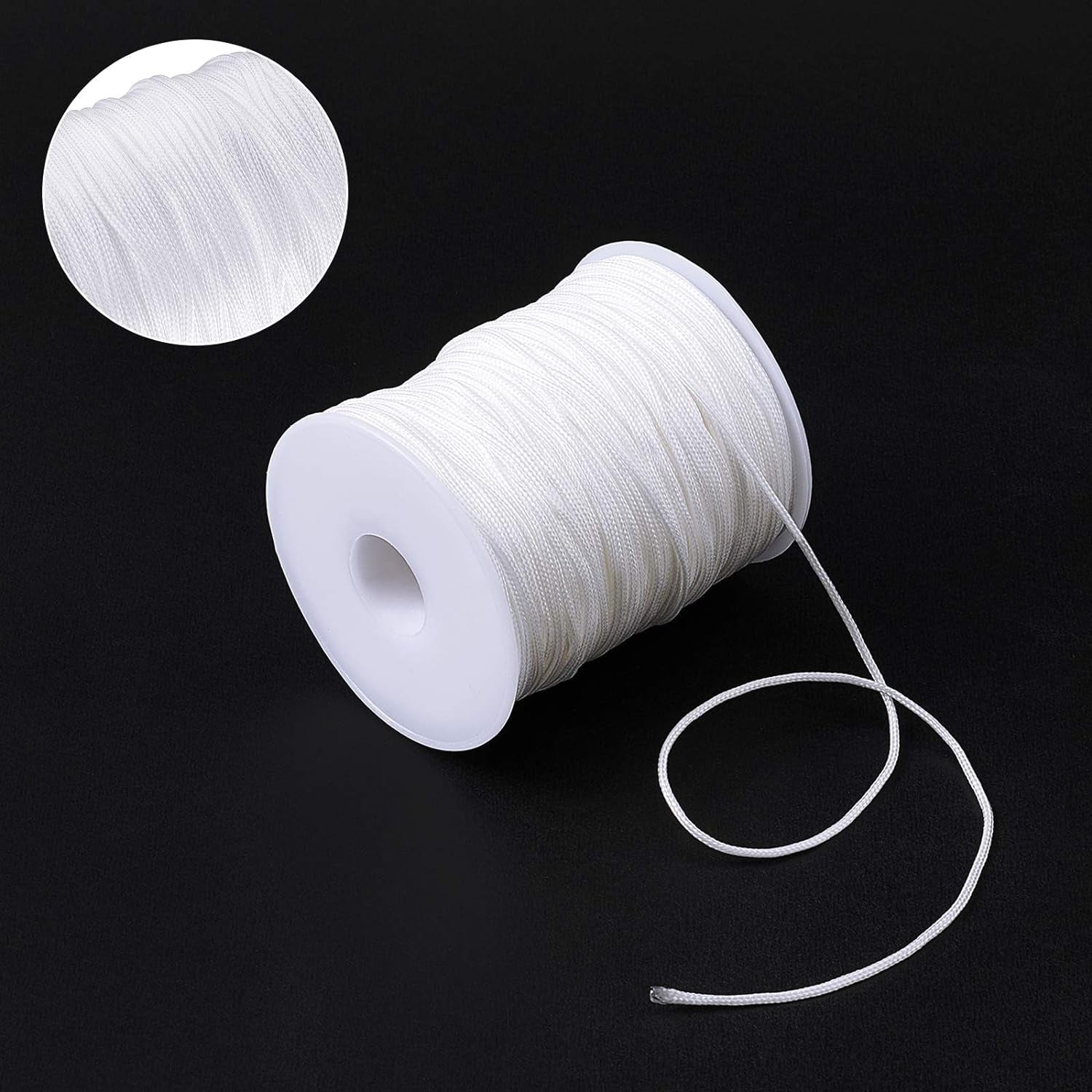 AHANDMAKER 100 Yards 1.5Mm White Nylon Braided Lift Shade Cord, Roll Blind Replacement String with 5Pcs Wood Pendant, Blinds Cord String Kit for Window Blinds Roman Shade Repair, Gardening Plant Craft