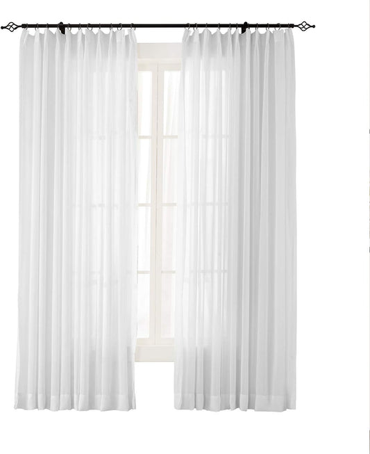 TWOPAGES White Sheer Curtains Voile Window Treatment Pinch Pleated Curtain Panels for Kitchen, Bedroom and Living Room (50 X 102 Inches Long, 1 Panel)  TWOPAGES 1*(150"Wx96"L)  