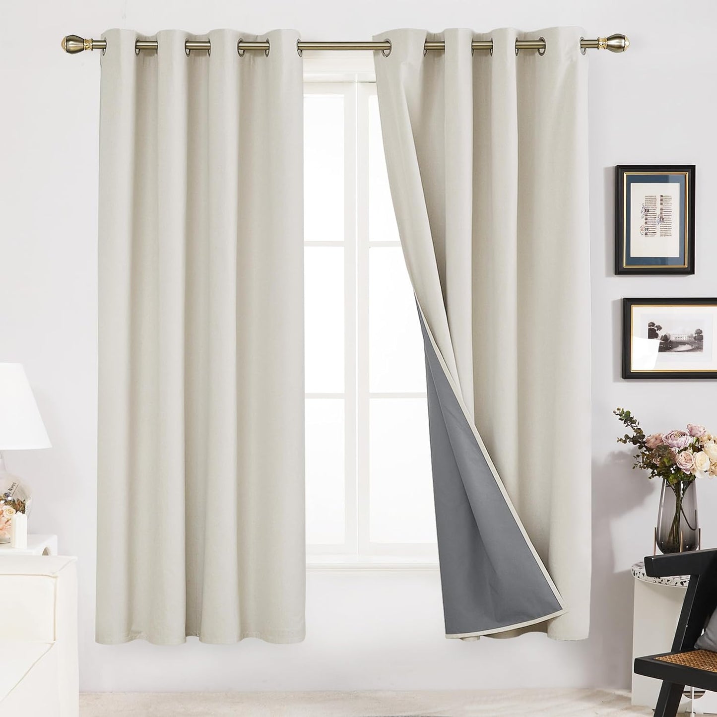 Deconovo Linen Blackout Curtains 84 Inch Length Set of 2, Thermal Curtain Drapes with Grey Coating, Total Light Blocking Waterproof Curtains for Indoor/Outdoor (Light Grey, 52W X 84L Inch)  Deconovo Cream 52X72 Inches 