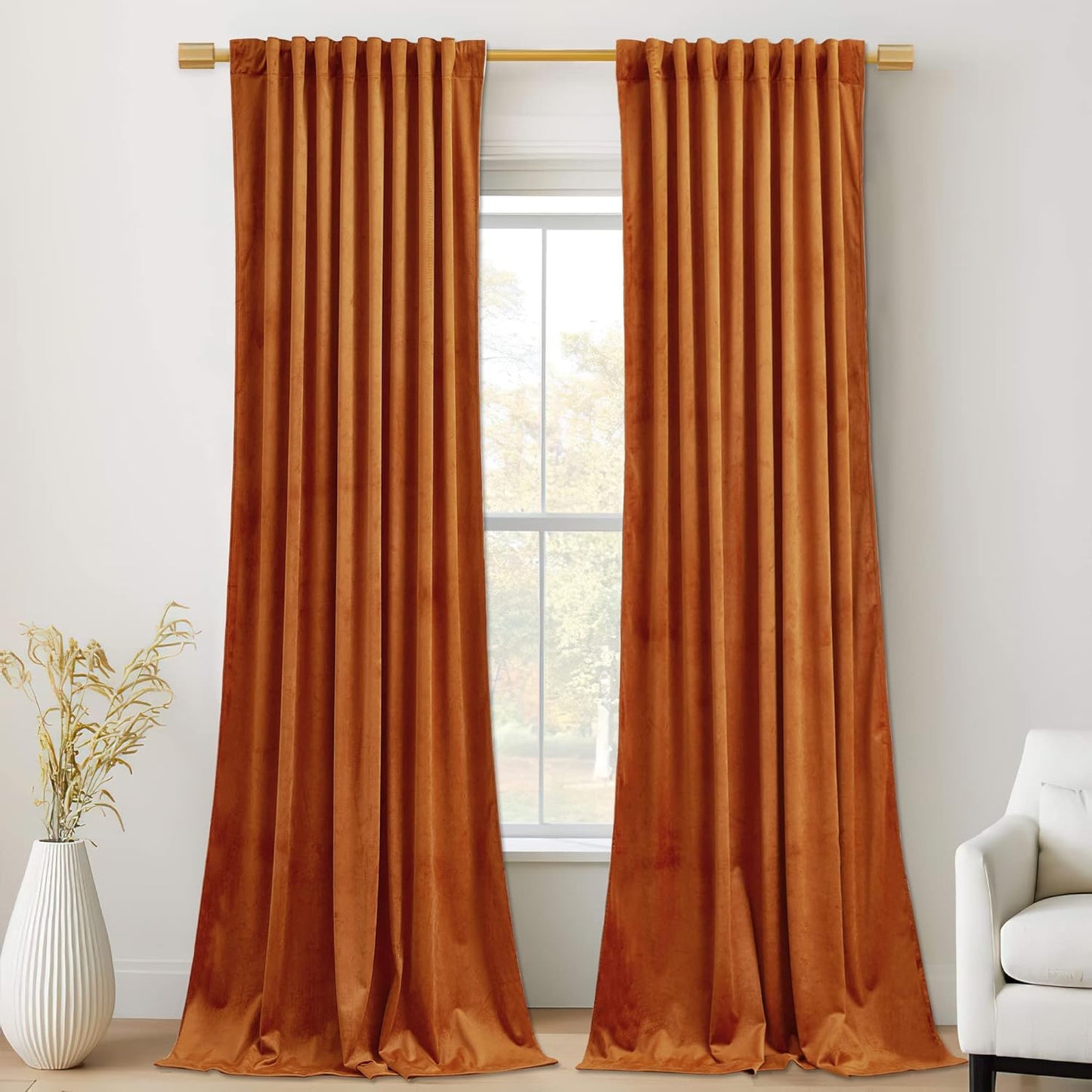 Stangh Velvet Curtains 84 Inches - Gold Brown Blackout Thermal Insulated Window Drapes for Living Room, Back Tab Luxury Home Decor Curtains for Bedroom Sliding Door, W52 X L84, 2 Panels  StangH Orange W52" X L120" 