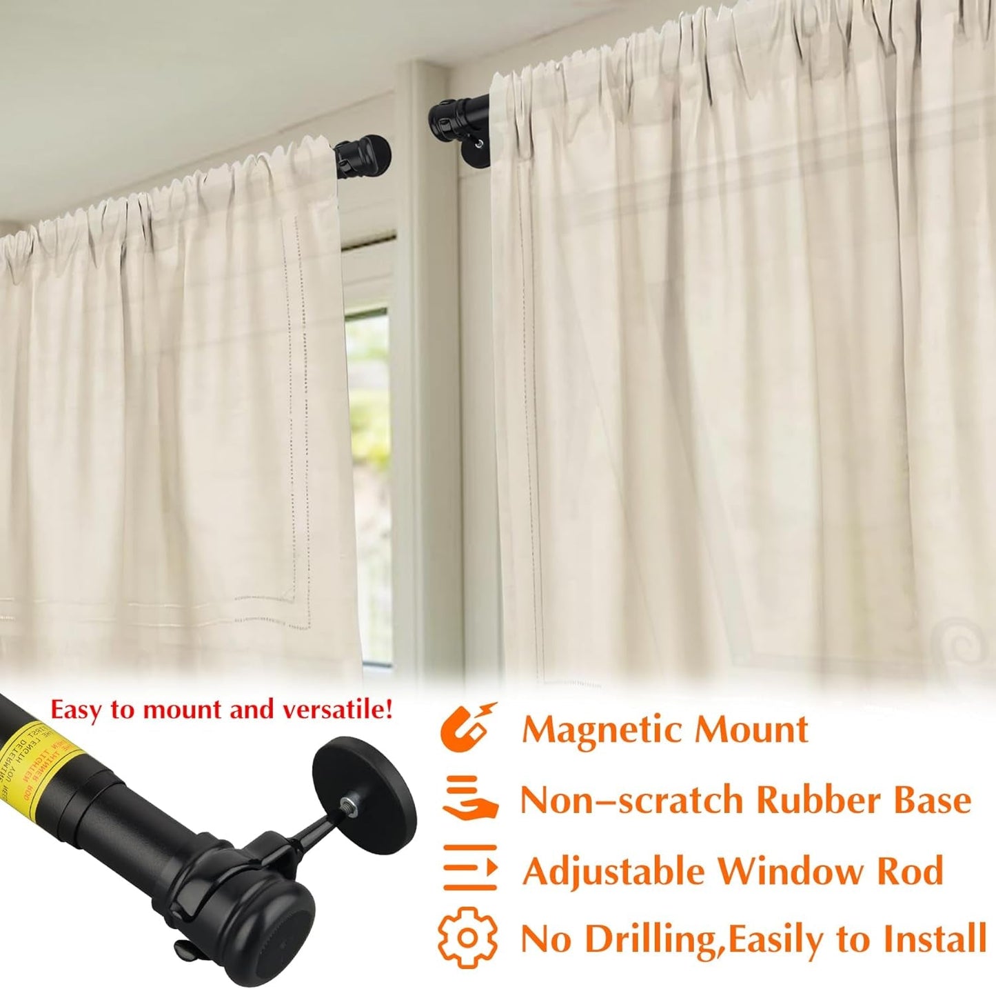 MUTUACTOR Non-Slip Magnetic Door Curtain Rods for Metal Doors 13” to 26”,2PCS Storage Magnetic Hooks Heavy Duty