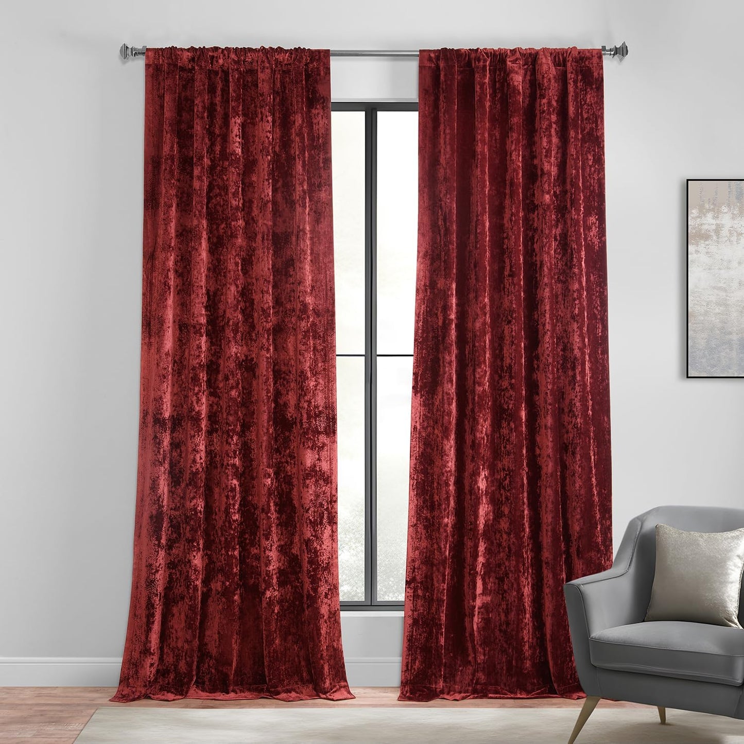 HPD Half Price Drapes Lush Crush Velvet Curtains - Room Darkening Curtain 96 Inches Long for Bedroom & Living Room, Luxury Look, Rod Pocket Design, (1 Panel), 50W X 96L, Taupe  Exclusive Fabrics & Furnishings Ruby Red 50W X 108L 