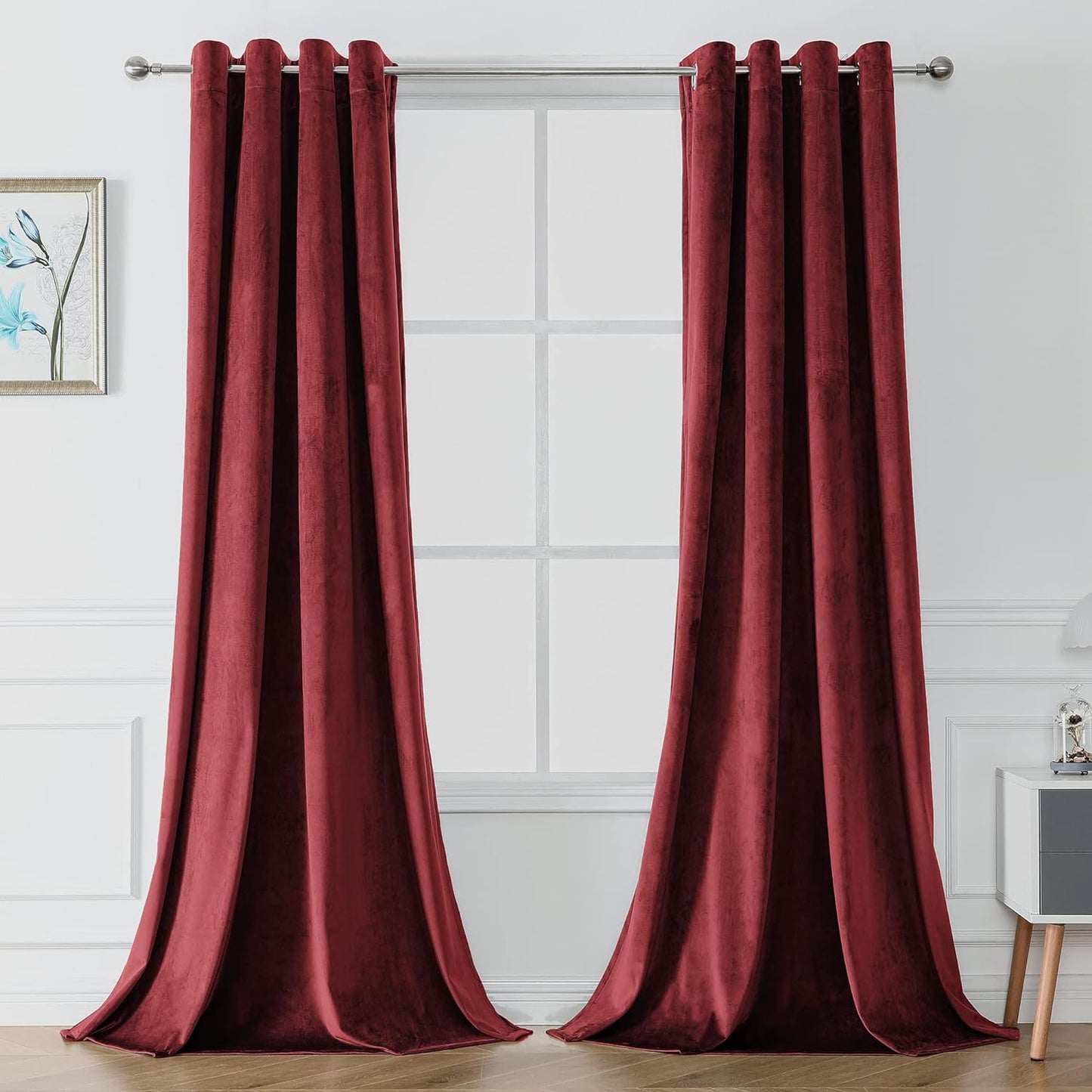 Victree Velvet Curtains for Bedroom, Blackout Curtains 52 X 84 Inch Length - Room Darkening Sun Light Blocking Grommet Window Drapes for Living Room, 2 Panels, Navy  Victree Burgundy 52 X 108 Inches 