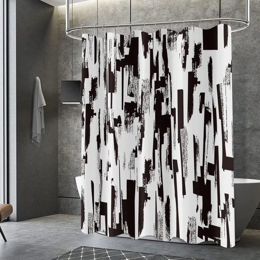 GCIREC Black and White Shower Curtain, Abstract Art with Brushstrokes Chaos Image Print Bathroom Curtain for Men Contemporary Bathtub Decor Waterproof Fabric Machine Washable with 12 Hooks
