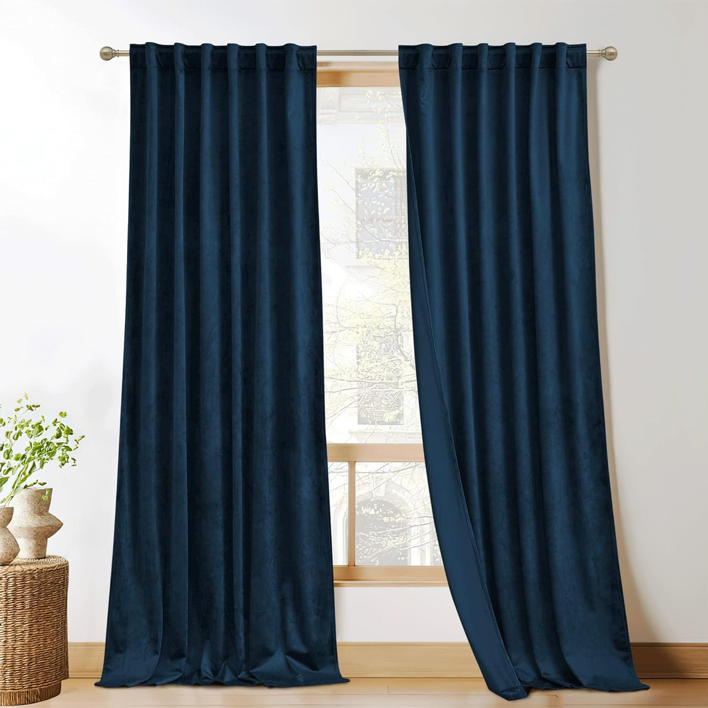 KGORGE Green Velvet Curtains 84 Inches Super Soft Room Darkening Thermal Insulating Window Curtains & Drapes for Bedroom Living Room Backdrop Holiday Christmas Decor, Hunter Green, W 52 X L 84, 2 Pcs  KGORGE Navy Blue W 52 X L 96 