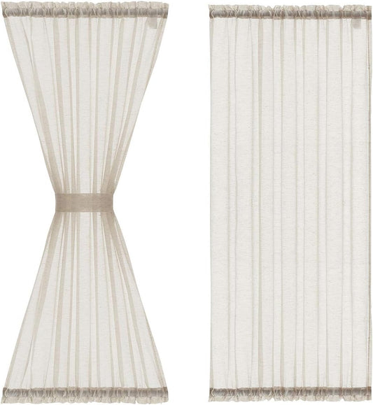 FMFUNCTEX French Door Panel Curtains Window 40" Natural Flax Blend Small Sheer Glass Door Curtain 52" Wide Half Short Curtain with Tiebacks for Patio Glass Doors Set of 2  Fmfunctex Natural 52"X40"L 2Pcs 