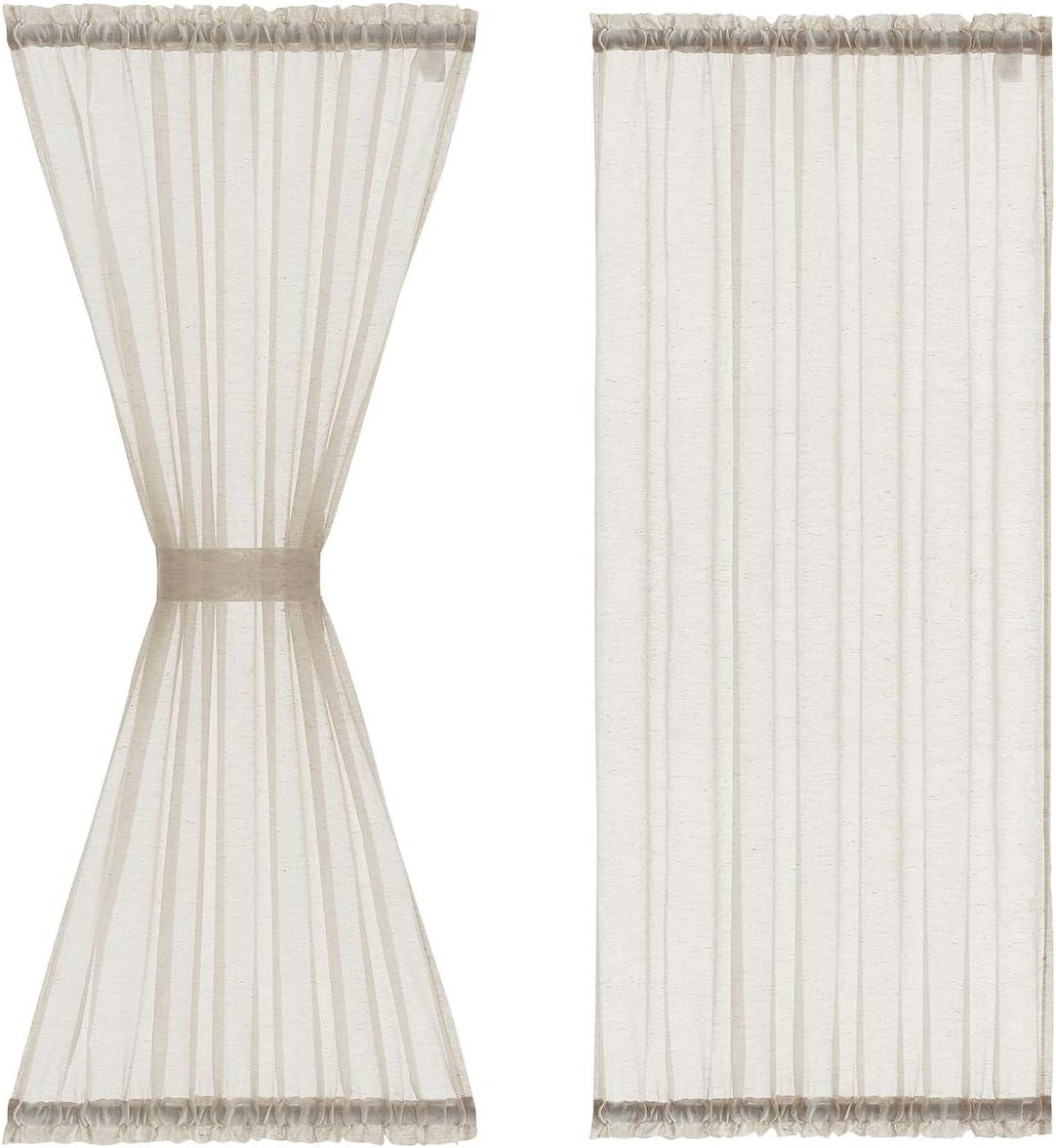 Sidelight French Door Curtains 72" Long Flax Linen Blend Sheer Panels Privacy Side Door Curtains Including Tiebacks for Sliding Glass Door Patio Windows, Natural, 25Inch Wide X 2 Pieces  Fmfunctex Natural 52"X72"L 2Pcs 