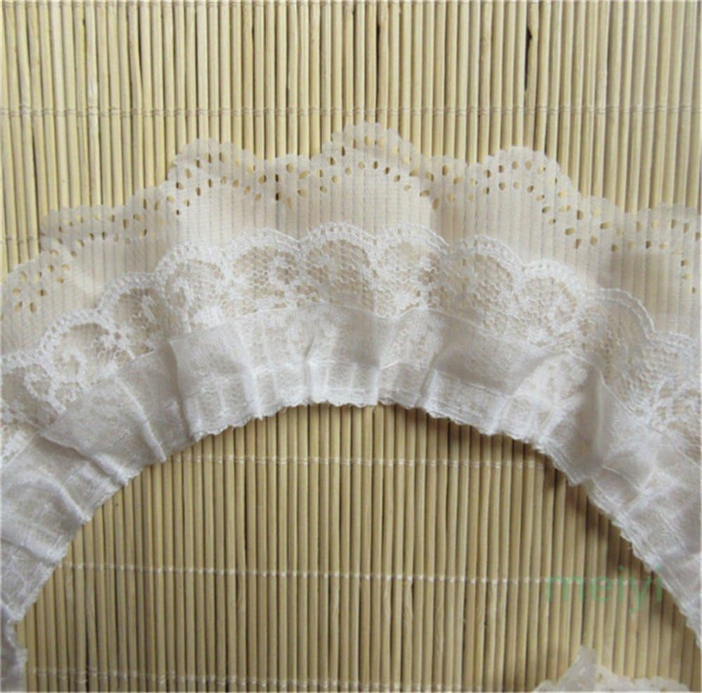 5Y 3-Layer Pleated Organza Lace Edge Ribbon Gathered Mesh Chiffon Ruffle Trim 65Mm Width (White)