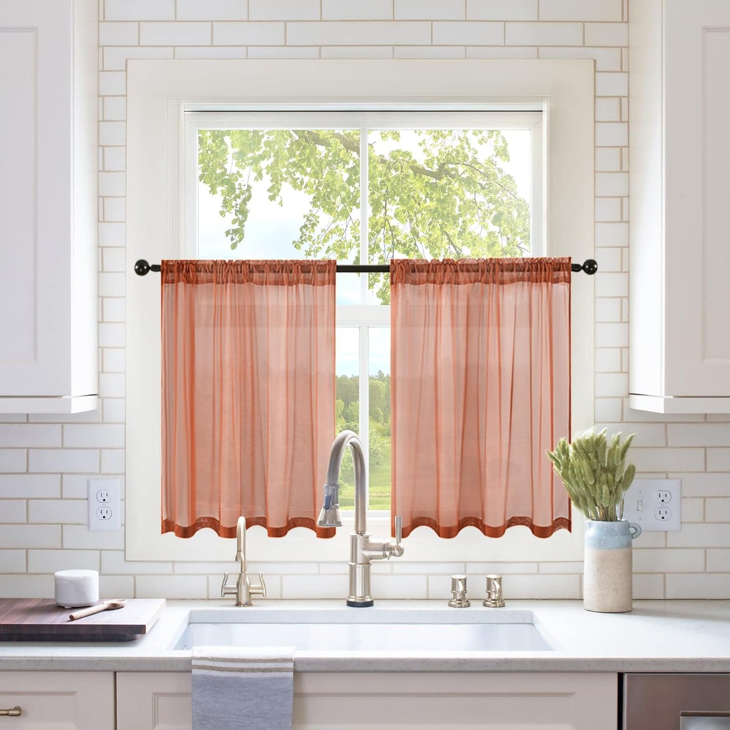 MIULEE White Sheer Curtains 96 Inches Long Window Curtains 2 Panels Solid Color Elegant Window Voile Panels/Drapes/Treatment for Bedroom Living Room (54 X 96 Inches White)  MIULEE Burnt Orange 29''W X 36''L 