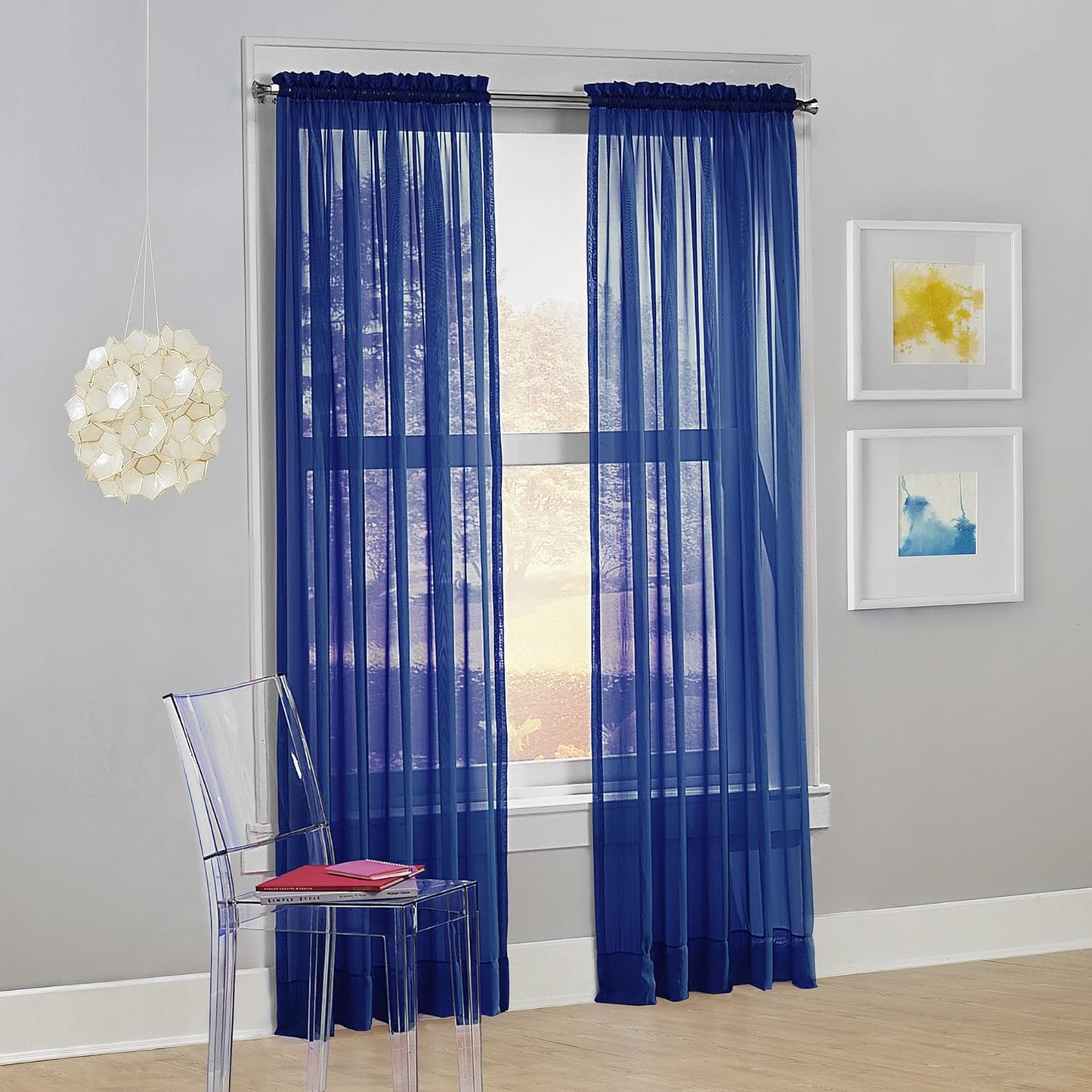 No. 918 Calypso Sheer Voile Rod Pocket Curtain Panel, 59" X 84", Pink  No. 918 Royal Blue 59" X 84" Panel 