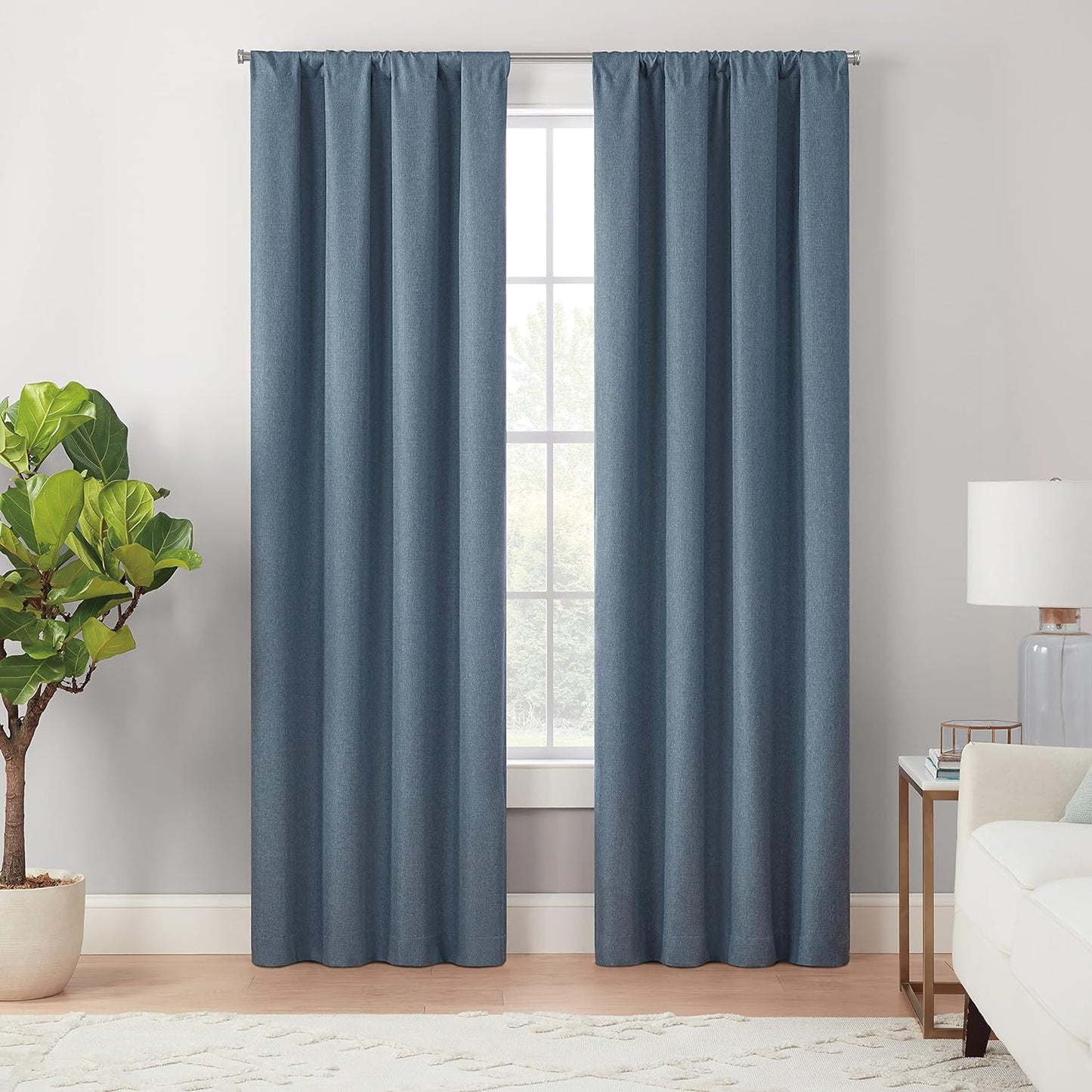 Eclipse Cannes Magnitech 100% Blackout Curtain, Rod Pocket Window Curtain Panel, Seamless Magnetic Closure for Bedroom, Living Room or Nursery, 63 in Long X 40 in Wide, (1 Panel), Natural/ Linen  KEECO Denim Rod Pocket 40X84