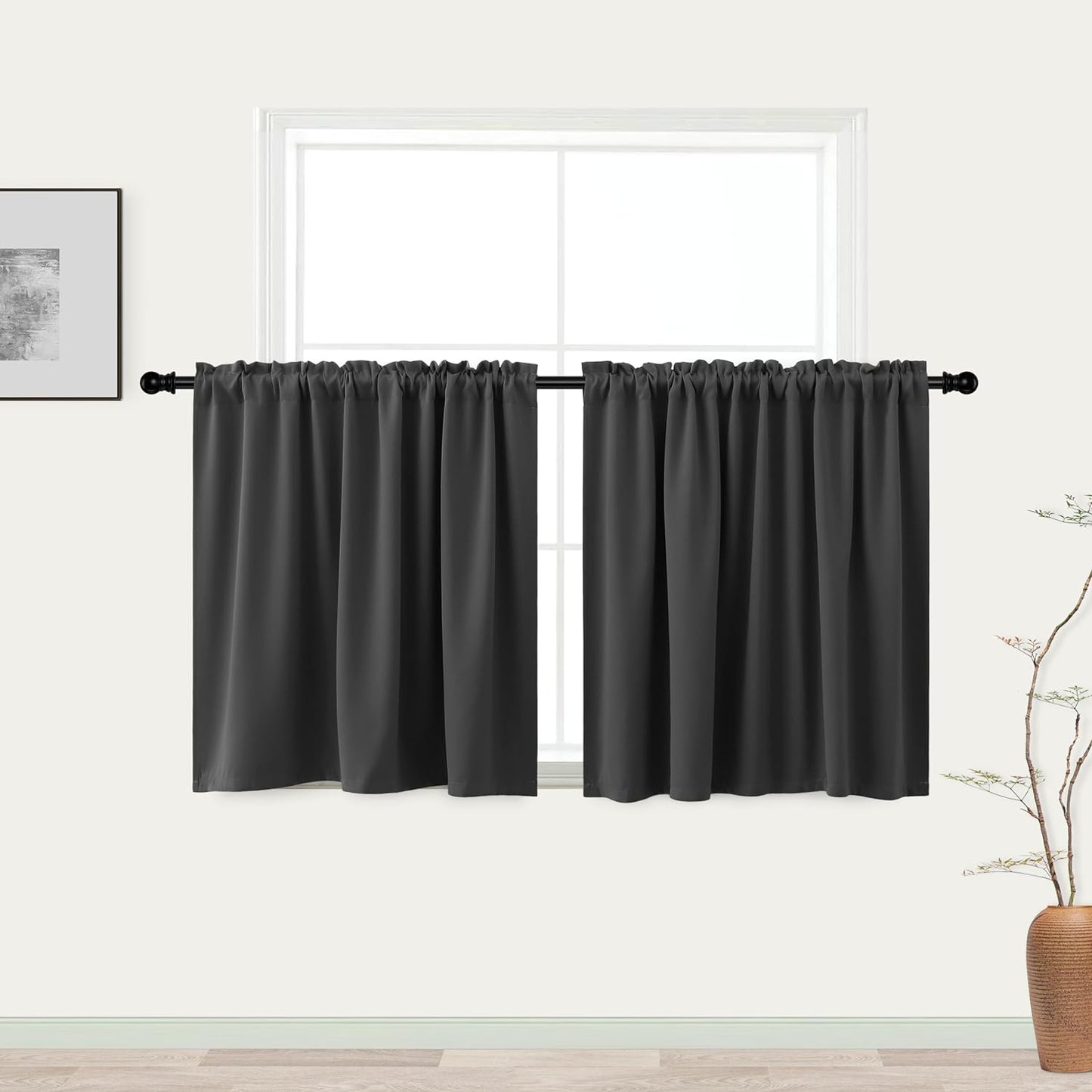 KOUFALL Sage Green Curtains 24 Inch Length for Bathroom Window 2 Pack Rod Pocket Room Darkening Cafe Curtain Tiers Blackout Light Green Short Curtains for Small Windows 34 by 24 in Long  KOUFALL TEXTILE Dark Gray 52X36 