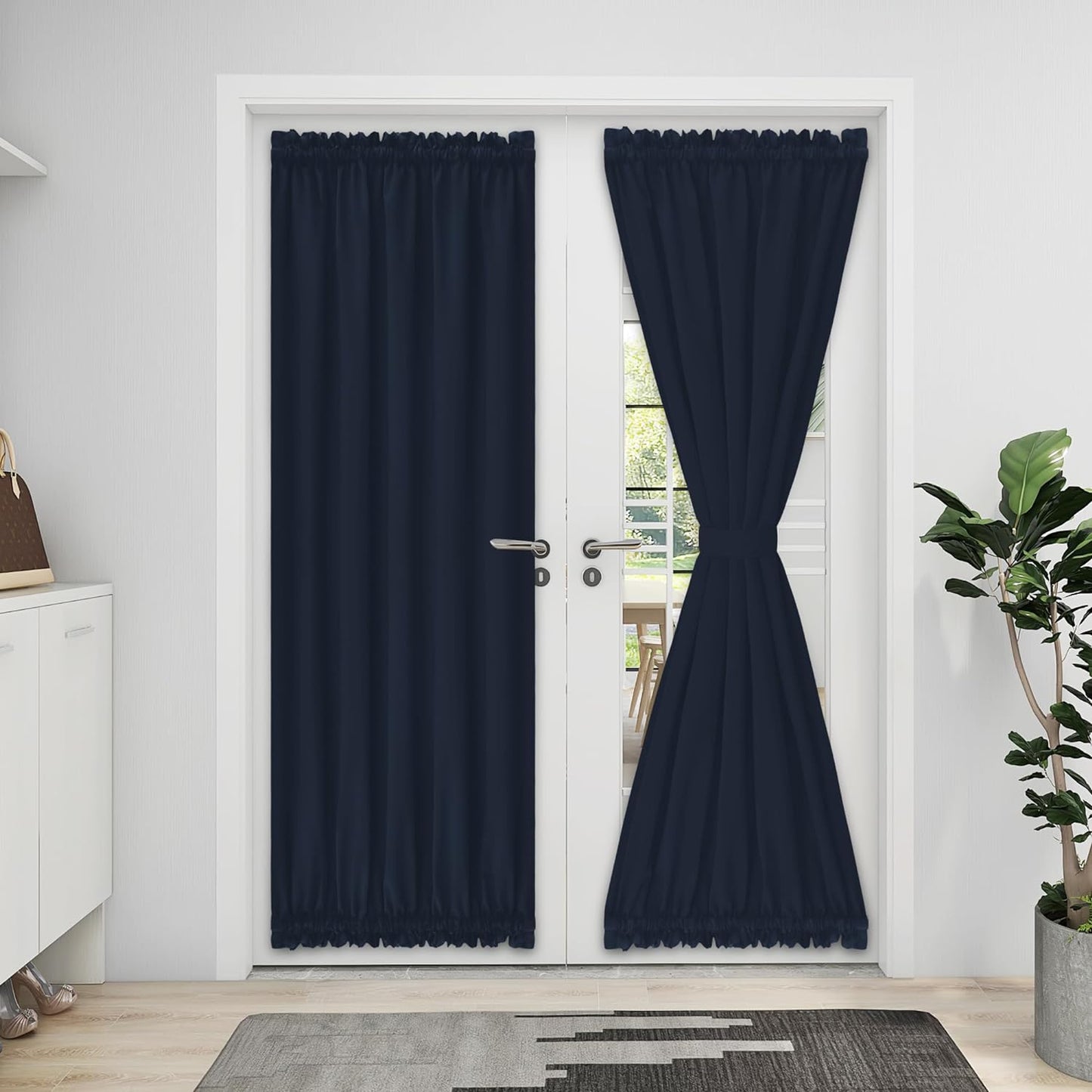 Easy-Going Blackout Door Curtains, Rod Pocket Privacy Light Filtering Sidelight Curtains French Door Curtains with Tieback, 1 Panel, 25X40 Inch, Gray  Easy-Going Navy W52 X L72 Inch 