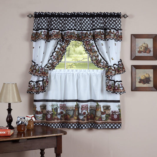 Sweet Home Collection Ruffled Valance 4 Piece Kitchen Curtain Set, 36 In  Sweet Home Collection Mason Jar 36 In 