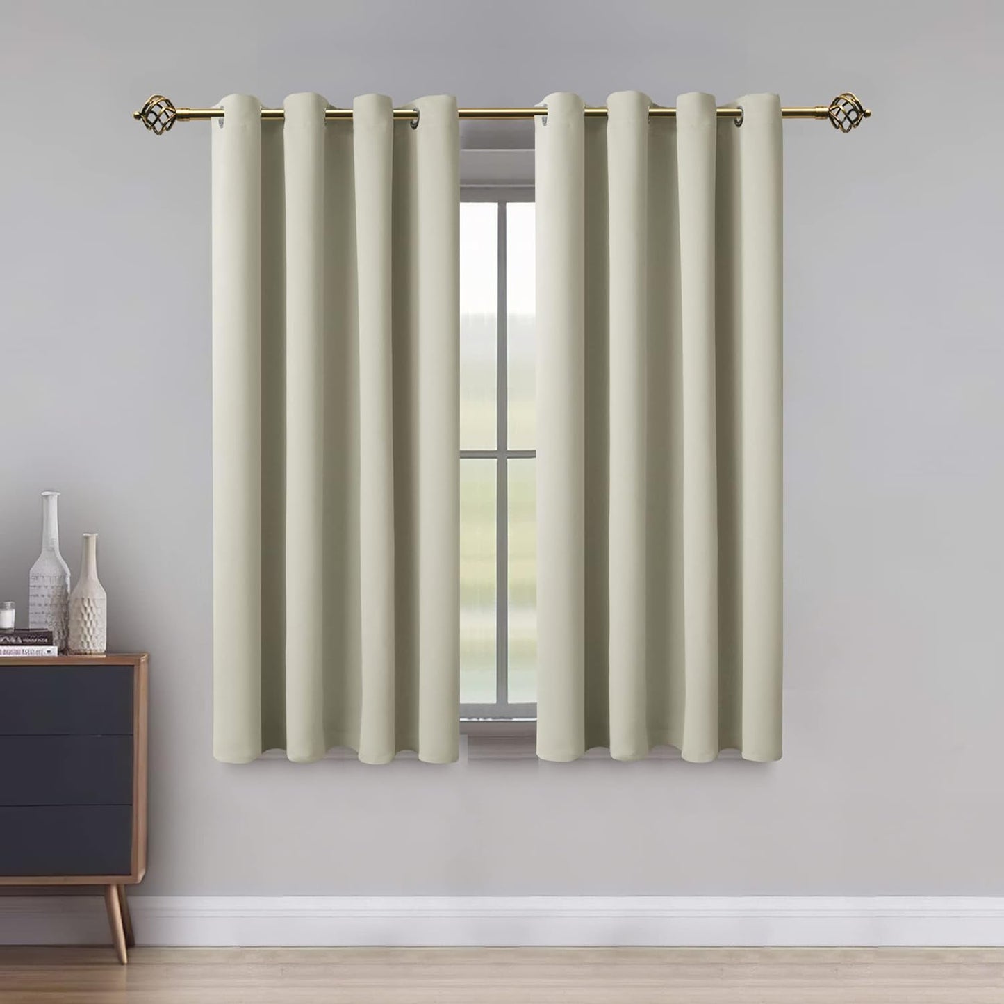 LUSHLEAF Blackout Curtains for Bedroom, Solid Thermal Insulated with Grommet Noise Reduction Window Drapes, Room Darkening Curtains for Living Room, 2 Panels, 52 X 63 Inch Grey  SHEEROOM Light Beige 52 X 45 Inch 