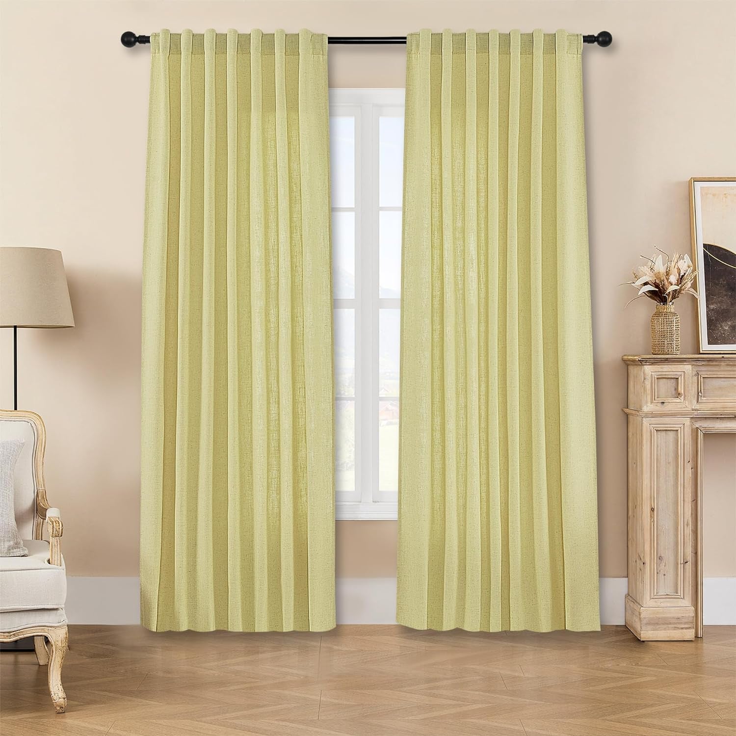 Joydeco Linen Curtains 96 Inch Length 2 Panels Set, Curtains for Living Room, Light Filtering Curtains 96 Inches Long, Living Room Curtains 96 Inches Long  Joydeco   