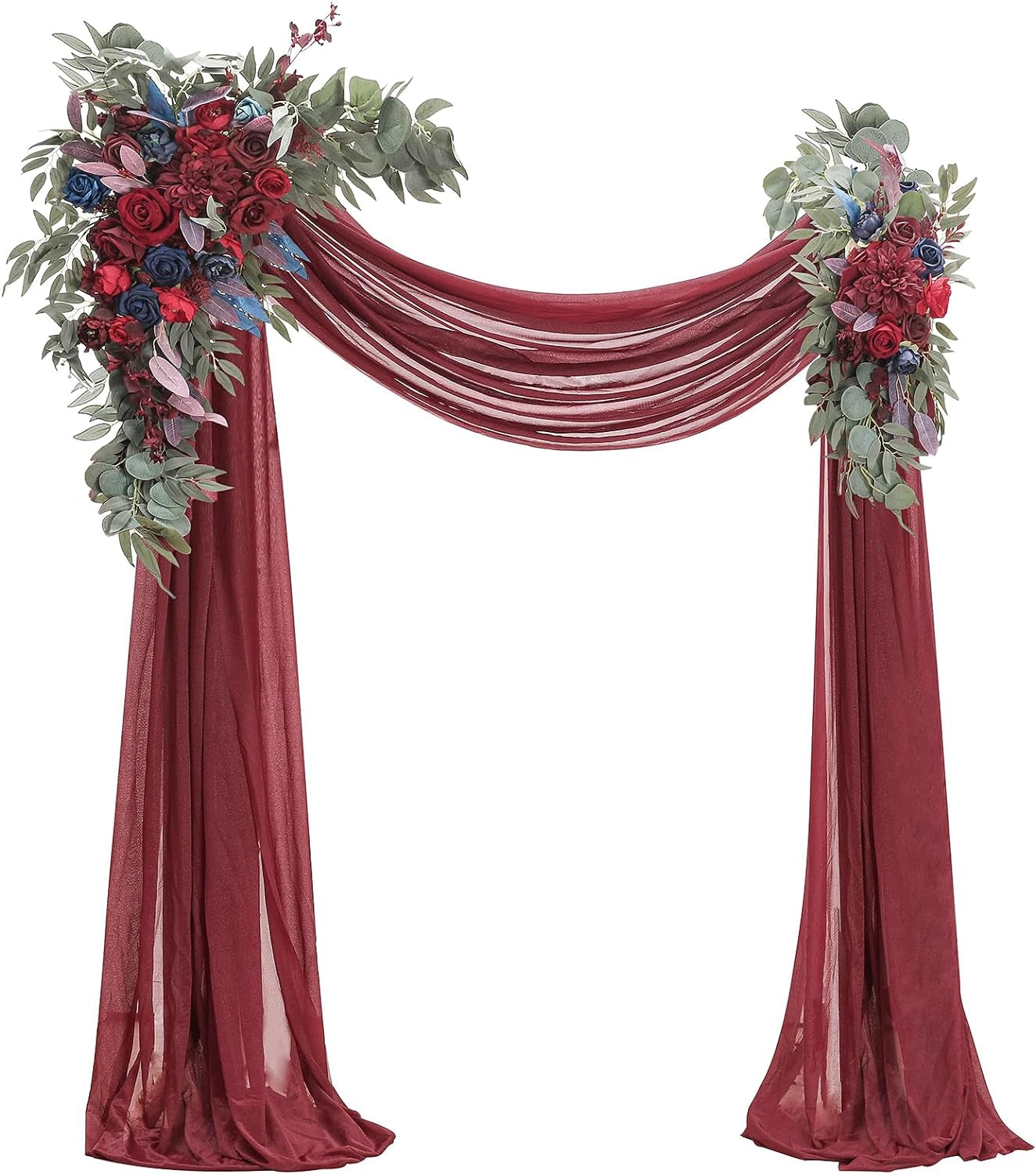 Floroom Arch Flowers with Drapes Kit (Pack of 4) - 2Pcs Artificial Dusty Rose & Blush Floral Swag Arrangement with 2Pcs Draping Fabric for Wedding Ceremony Arbor and Reception Backdrop Decoration
