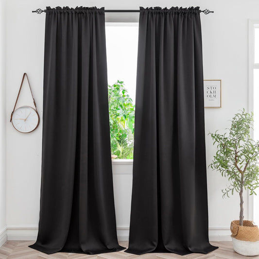 Yancorp Black Blackout Curtain Thermal Insulated Window Treatment 63 Inches Long for Bedroom or Living Room (Single Panel), 34 in X 63 In, Black  Yancorp Black 34''W X 84''L｜2 Pc 