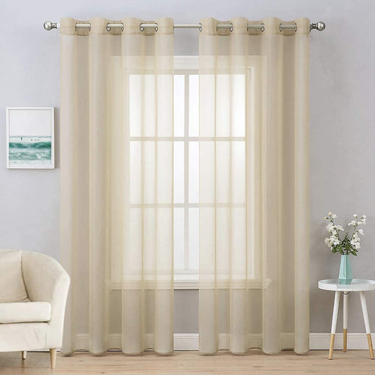 MIULEE 2 Panels Farmhouse Solid Color Beige Sheer Curtains Elegant Grommet Window Voile Panels/Drapes/Treatment for Bedroom Living Room (54X84 Inch)  MIULEE Beige 54''W X 84''L 