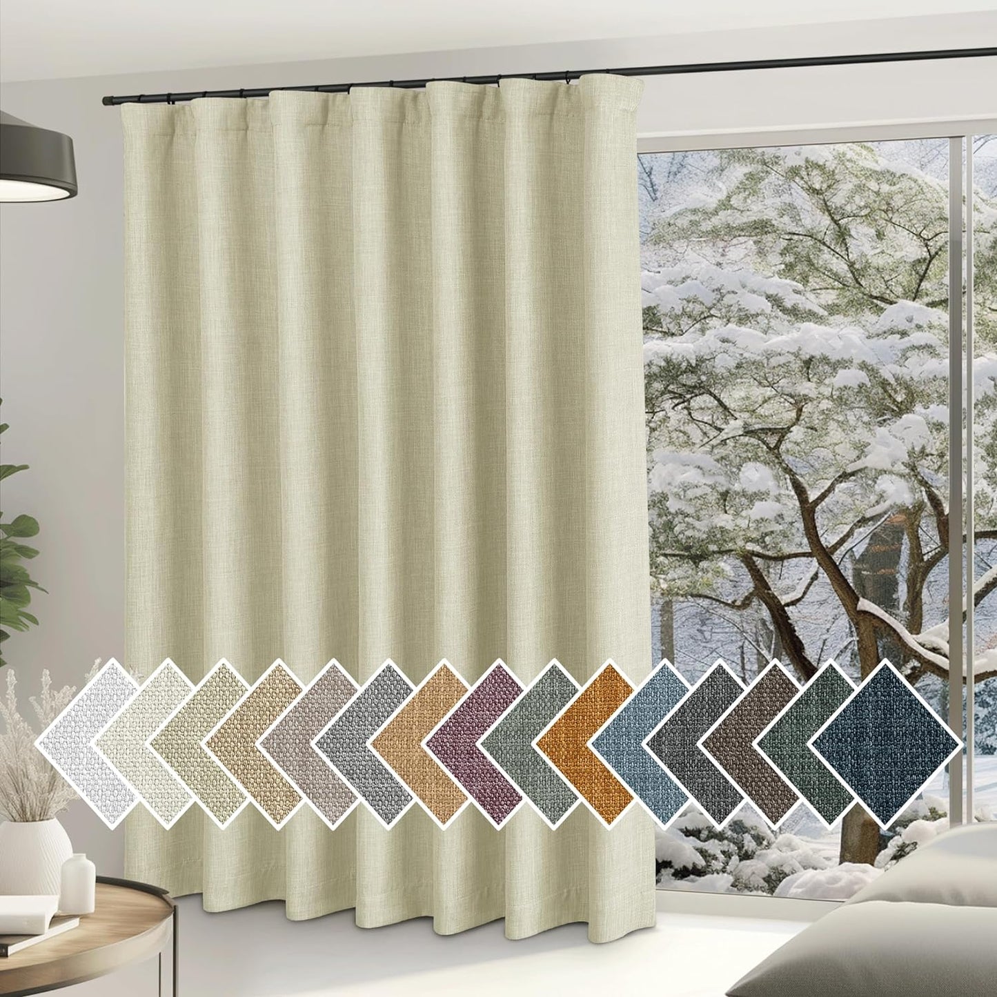 NICETOWN Sliding Door Curtains 84 Inch Length for Bedroom, Room Darkening Hook Belt/Rod Pocket/Back Tab Faux Linen Thermal Window Treatments for Living Room, Natural, W100 X L84, 1 Panel  NICETOWN Beige W100 X L84 