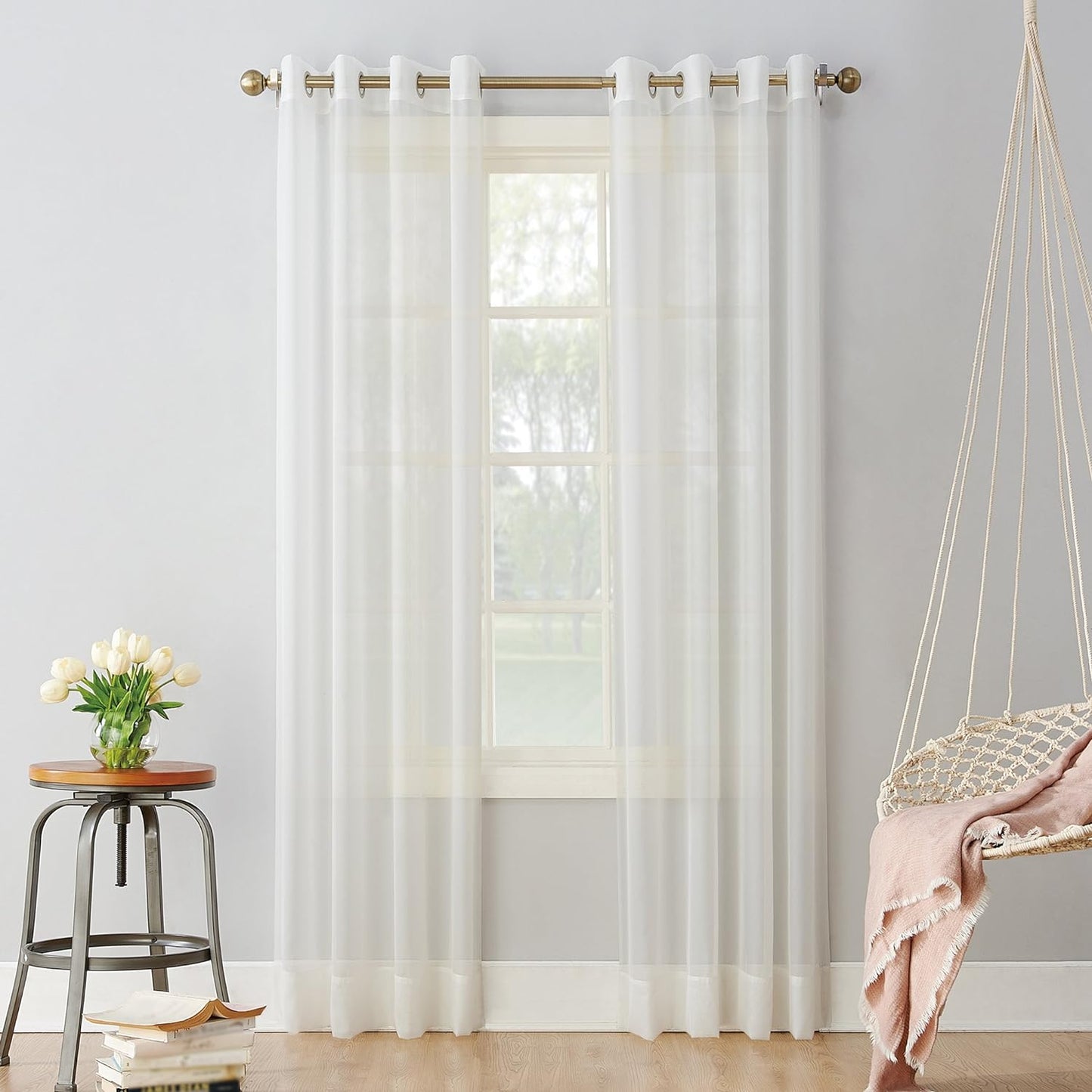No. 918 Emily Sheer Voile Grommet Curtain Panel, 59" X 95", White  No. 918 Eggshell Off-White Curtain Panel 59" X 95"
