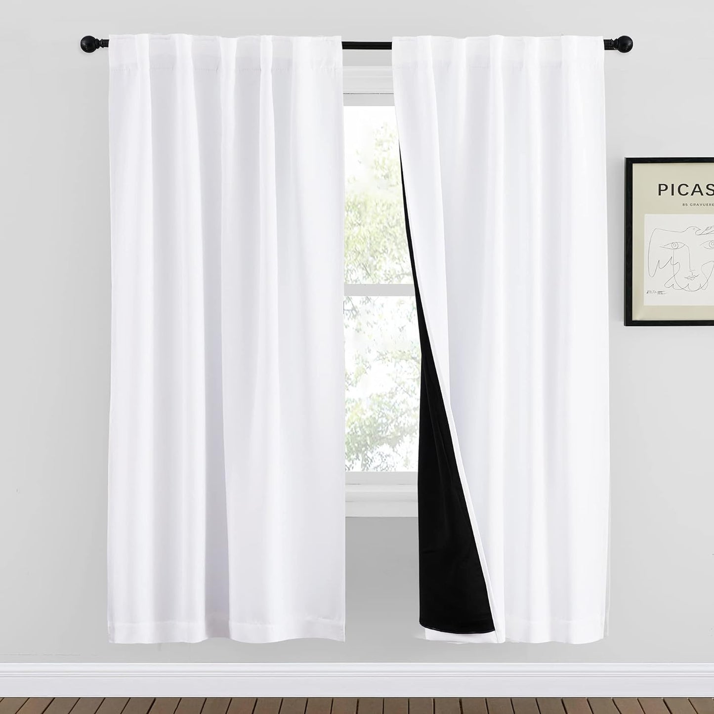 NICETOWN 100% Blackout Window Curtain Panels, Cold and Full Light Blocking Drapes with Black Liner for Nursery, 84 Inches Drop Thermal Insulated Draperies (Pure White, 2 Pieces, 52 Inches Wide)  NICETOWN Pure White W42 X L72 