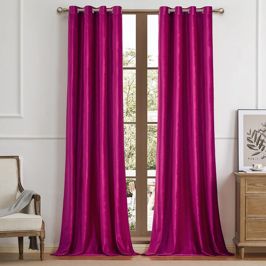 BULBUL Living Room Velvet Window Curtains 84 Inch Length- 2 Panels Hot Pink Blackout Window Drapes Curtains Thermal Insulated Room Darkening Decor Grommet Curtains for Bedroom  BULBUL Hot Pink 52"W X 108"L 