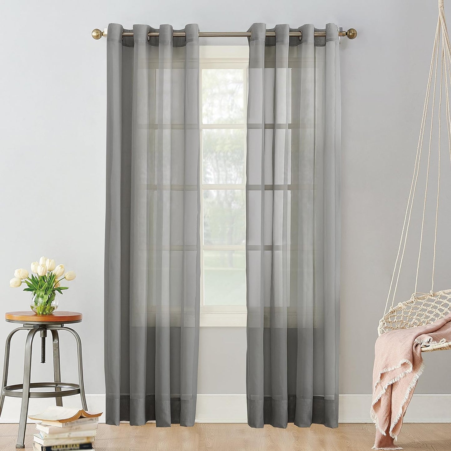 No. 918 Emily Sheer Voile Grommet Curtain Panel, 59" X 95", White  No. 918 Charcoal Gray Curtain Panel 59" X 95"