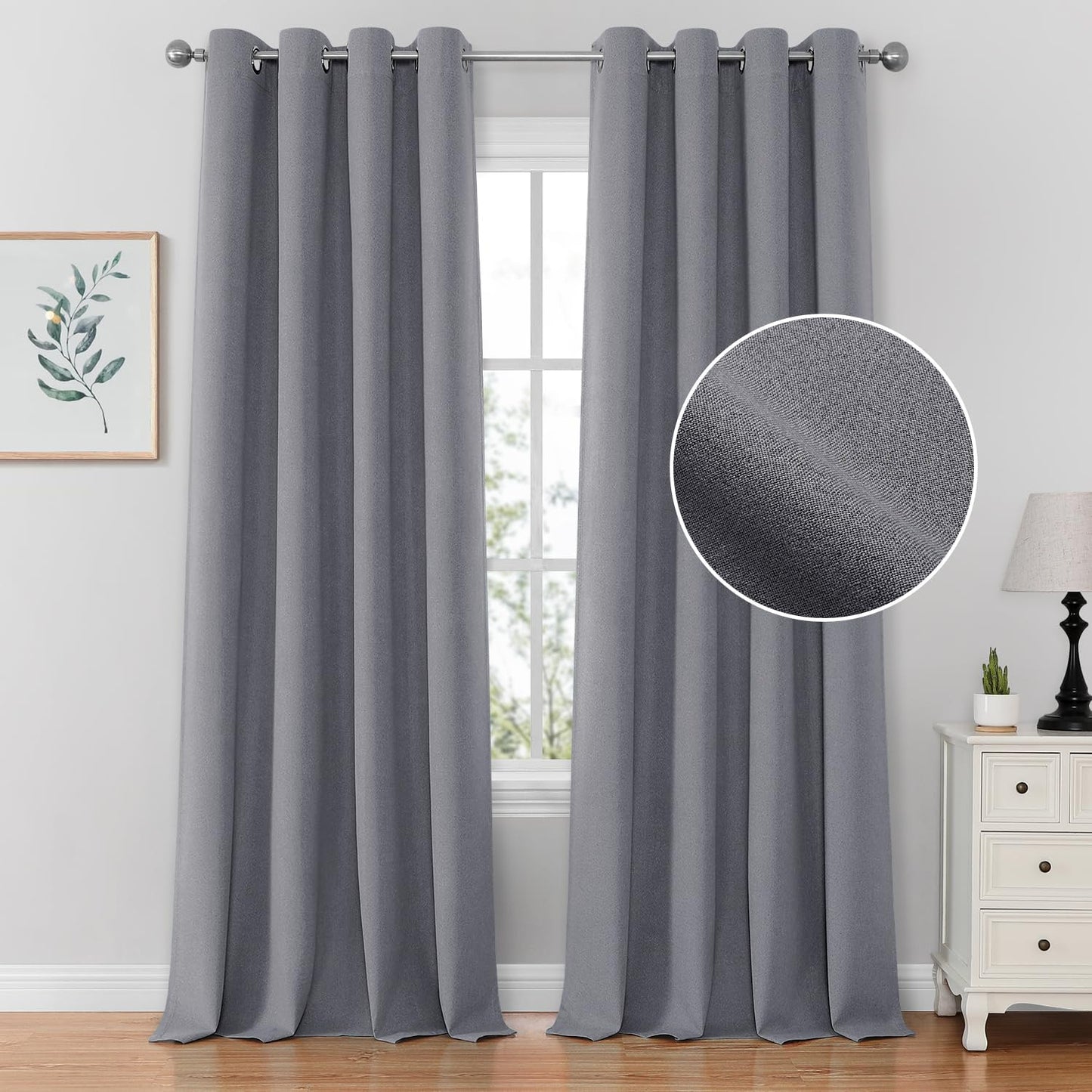 HOMEIDEAS 100% Blush Pink Linen Blackout Curtains for Bedroom, 52 X 84 Inch Room Darkening Curtains for Living, Faux Linen Thermal Insulated Full Black Out Grommet Window Curtains/Drapes  HOMEIDEAS Grey W52" X L84" 
