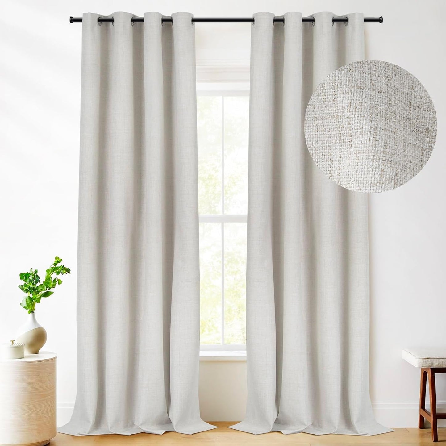 RHF Blackout Curtains 84 Inch Length 2 Panels Set, Primitive Linen Look, 100% Blackout Curtains Linen Black Out Curtains for Bedroom Windows, Burlap Grommet Curtains-(50X84, Oatmeal)  Rose Home Fashion Greyish Beige W50 X L96 