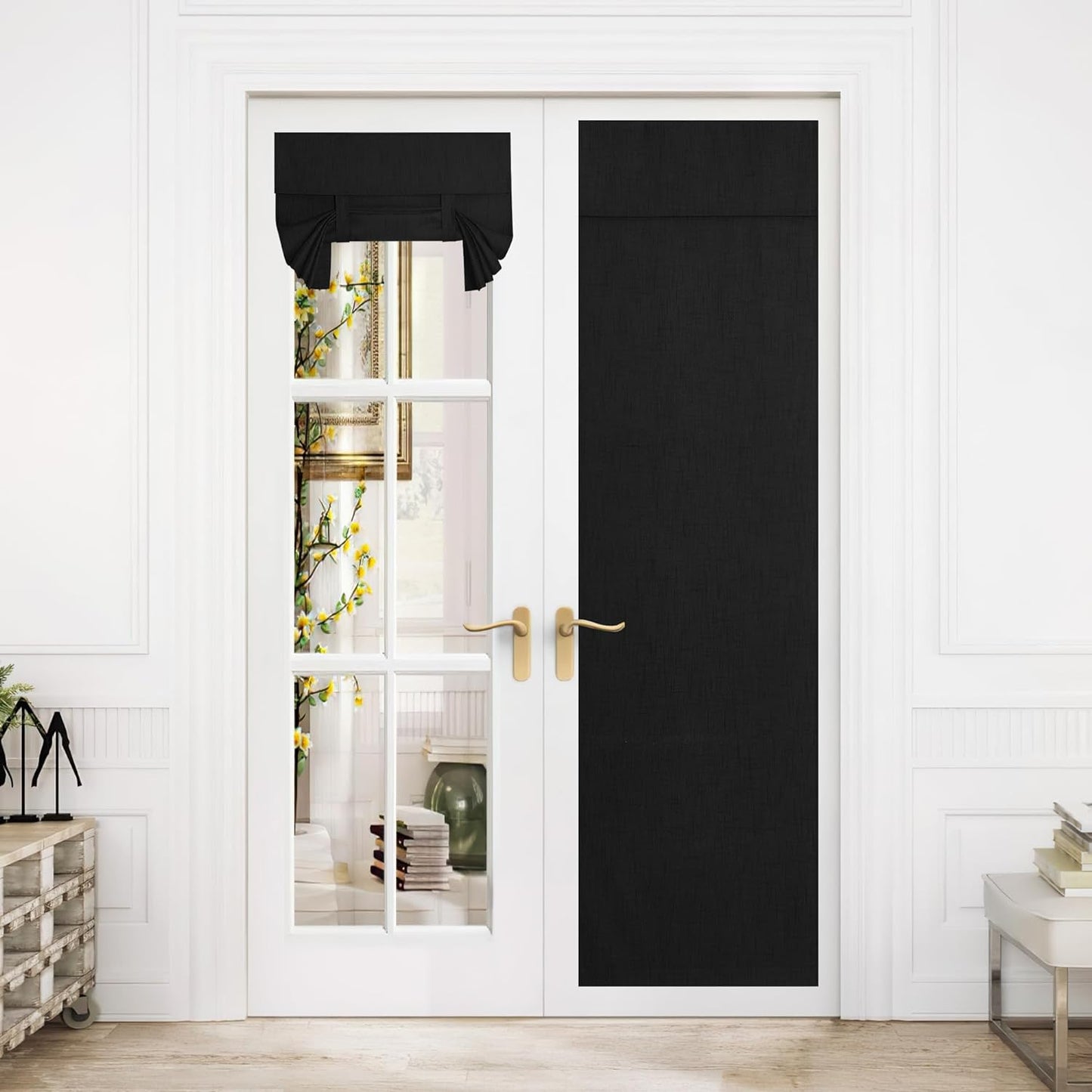 NICETOWN Linen Door Curtain for Door Window, Farmhouse French Door Curtain Shade for Kitchen Bathroom Energy Saving 100% Blackout Tie up Shade for Patio Sliding Glass, 1 Panel, Natural, 26" W X 72" L  NICETOWN Jet Black W26 X L80 