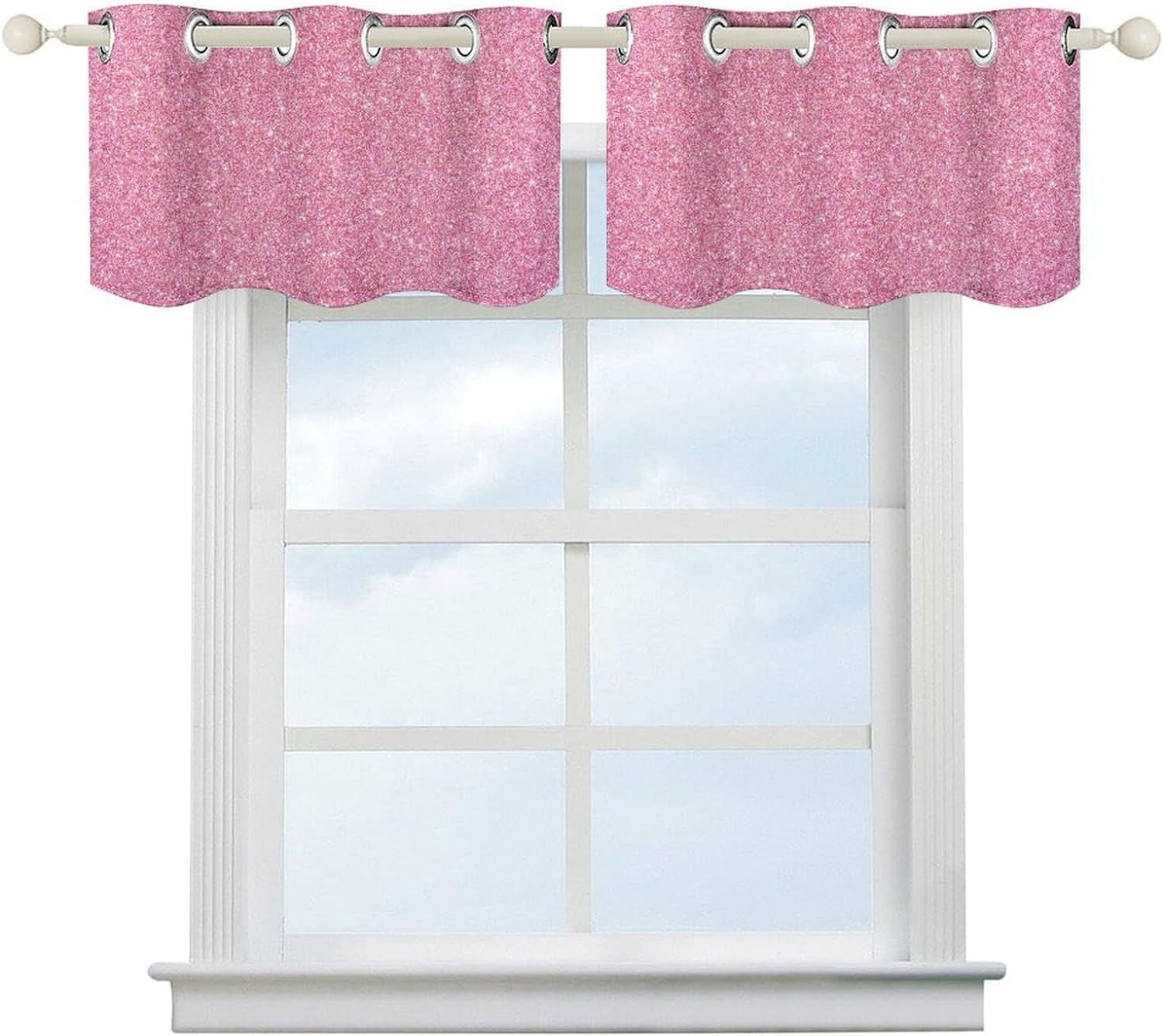 2Pack Short Valance Curtains 3D Shiny Bling Kitchen Curtains Valances for Windows Bedroom Livingroom Pink Glitter Decor Grommet Blackout Window Treatment Valances 52" W X 18" L