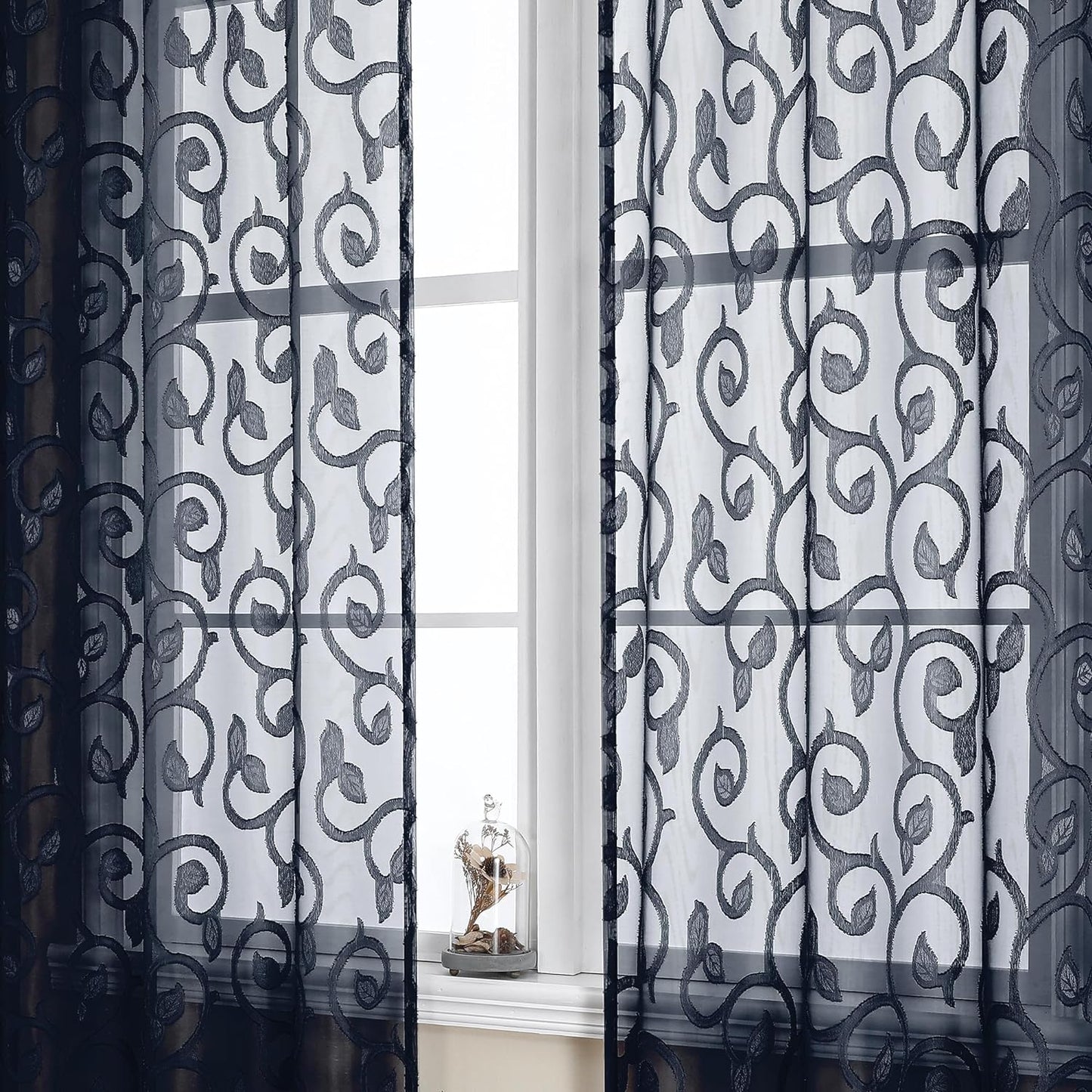 OWENIE Furman Sheer Curtains 84 Inches Long for Bedroom Living Room 2 Panels Set, Light Filtering Window Curtains, Semi Transparent Voile Top Dual Rod Pocket, Grey, 40Wx84L Inch, Total 84 Inches Width  OWENIE Navy Blue 40W X 84L 