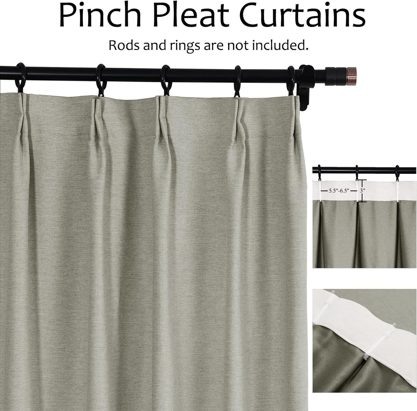 Frelement Blackout Curtains Natural Linen Curtains Pinch Pleat Drapery Panels for Living Room Thermal Insulated Curtains, 52" W X 63" L, 2 Panels, Oasis  Frelement   