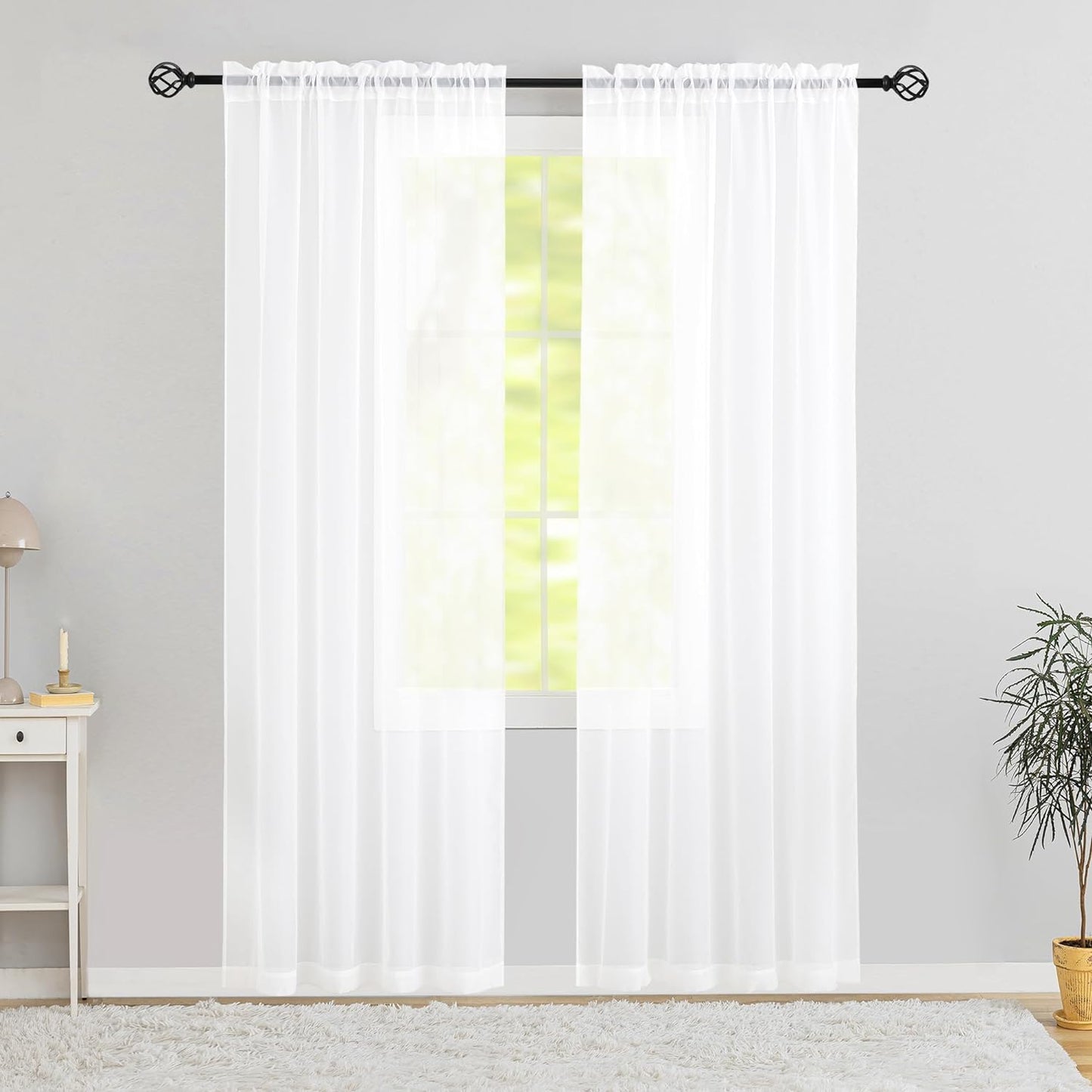 Semi Voile White Sheer Curtains 84 Inches Long 2 Panels Rod Pocket Window Treatment for Living Room Bedroom Dining Room(White 52" W X 84" L)  Karseteli White 42"W X 63"L 