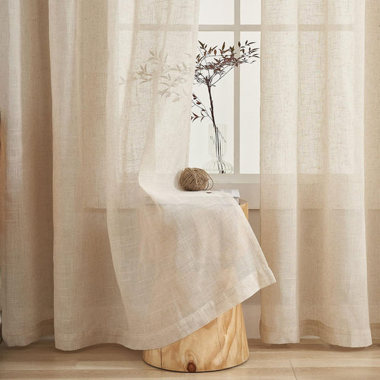 Demetex Sheer Linen Curtains 72 Inches Long Natrual Semi Sheer Curtain Decorative Panels for Living Room Bedroom Porch Window Dressing, 54 X 72 Inches, 2 Pieces, Beige  Demetex Linen W 54"X L 63" 