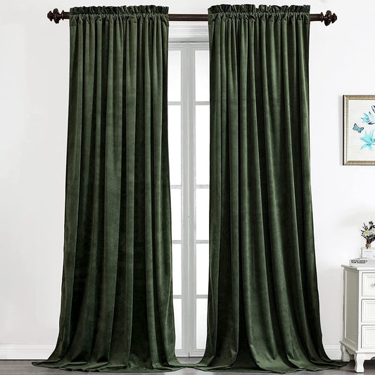 Benedeco Green Velvet Curtains for Bedroom Window, Super Soft Luxury Drapes, Room Darkening Thermal Insulated Rod Pocket Curtain for Living Room, W52 by L84 Inches, 2 Panels  Benedeco Green W52 * L63 | 2 Panels 
