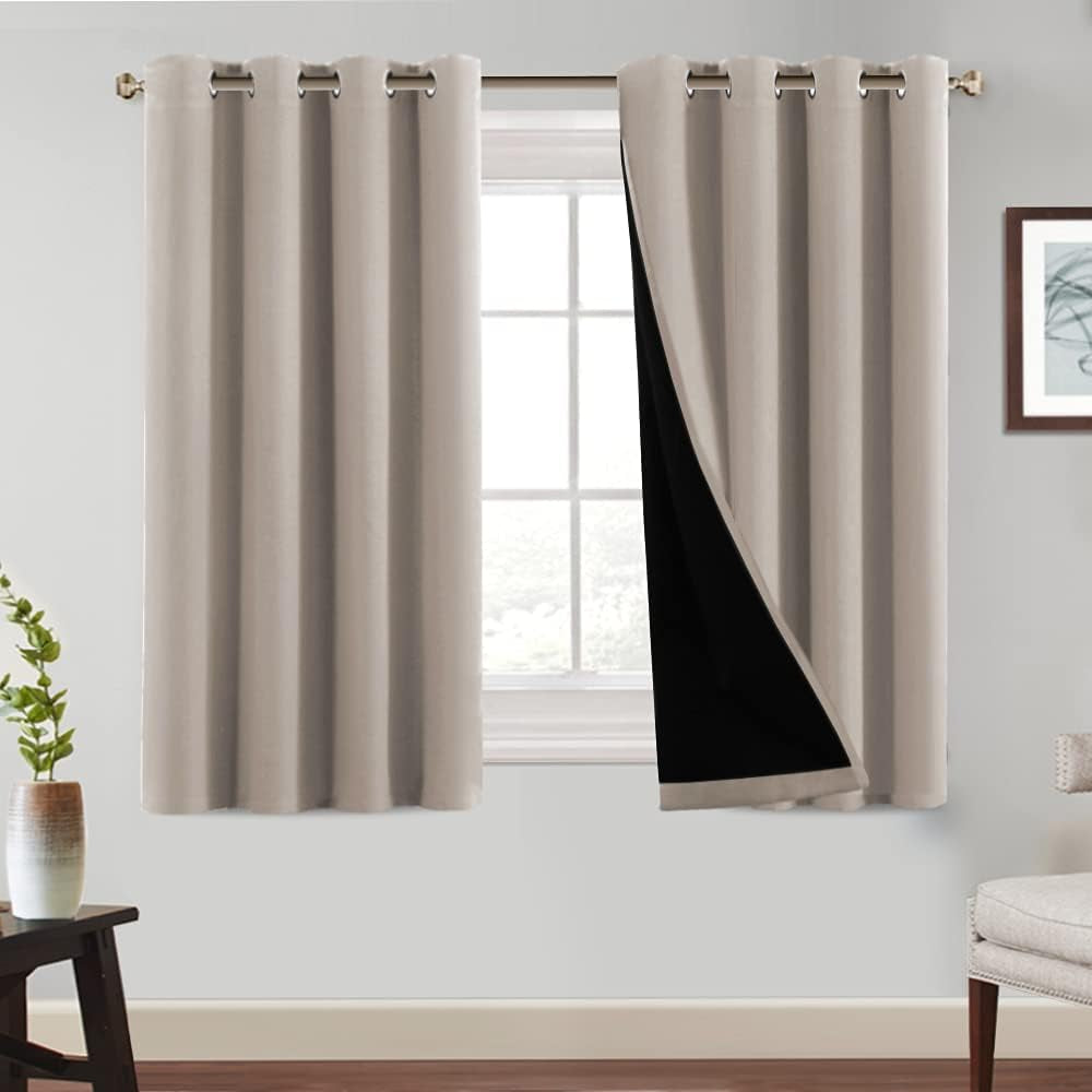 Princedeco 100% Blackout Curtains 84 Inches Long Pair of Energy Smart & Noise Blocking Out Drapes for Baby Room Window Thermal Insulated Guest Room Lined Window Dressing(Desert Sage, 52 Inches Wide)  PrinceDeco Light Taupe 52"W X54"L 
