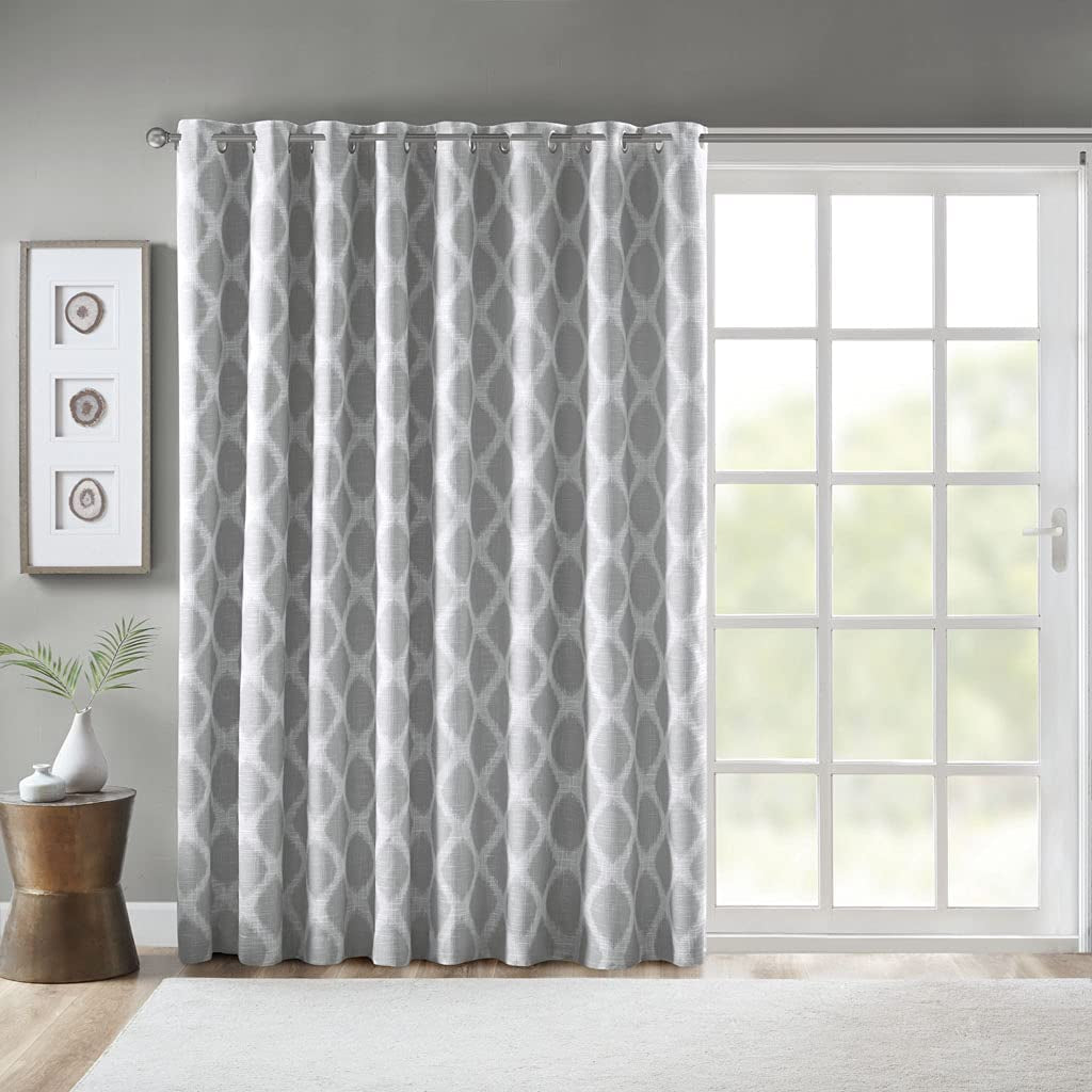 Sun Smart Blakesly Blackout Curtains Patio Window, Ikat Print, Grommet Top Living Room Decor, Living Room Decor, Thermal Insulated Light Blocking Drape for Bedroom and Apartments, 50" X 84", Grey  E&E Co. Ltd DBA JLA Home Grey 84"X100" 