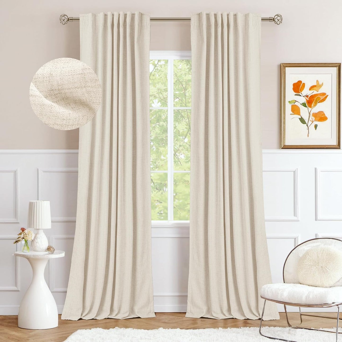 INOVADAY 100% Blackout Curtains 96 Inches Long 2 Panels Set, Thermal Insulated Linen Blackout Curtains for Bedroom, Back Tab/Rod Pocket Curtains & Drapes for Living Room - Beige, W50 X L96  INOVADAY 01 Cream 50''W X 90''L 
