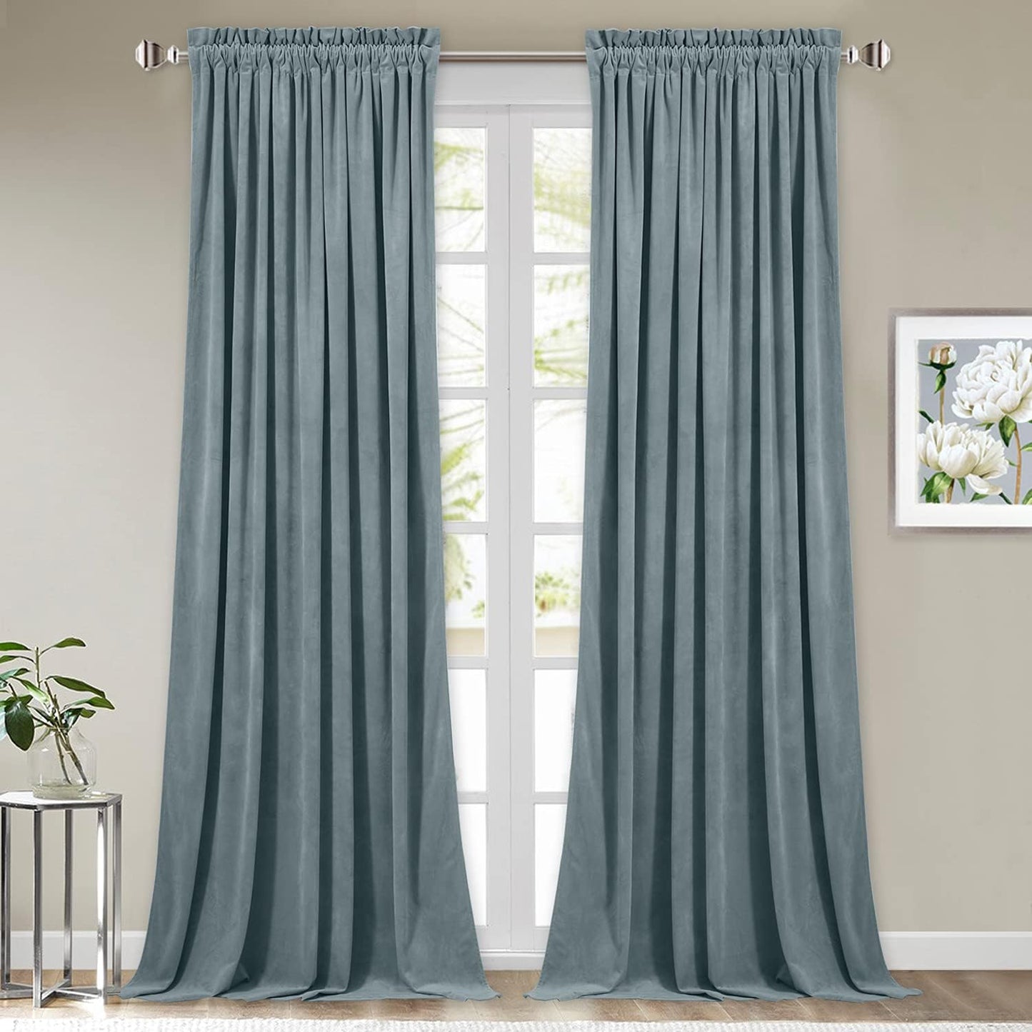 Stangh Theater Red Velvet Curtains - Super Soft Velvet Blackout Insulated Curtain Panels 84 Inches Length for Living Room Holiday Decorative Drapes for Master Bedroom, W52 X L84, 2 Panels  StangH Stone Blue W62" X L84" 