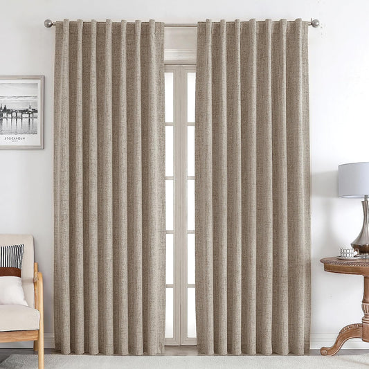 Joydeco Blackout Linen Curtains 96 Inches Long 100% Blackout Drapes 95 Inch Length 2 Panels Set for Bedroom Living Room Darkening Curtain Thermal Insulated Backtab Rodpocket(52X96Inch Linen)  Joydeco Linen 52W X 96L Inch X 2 Panels 