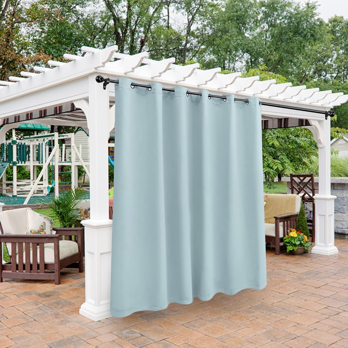 BONZER Outdoor Curtains for Patio Waterproof - Light Blocking Weather Resistant Privacy Grommet Blackout Curtains for Gazebo, Porch, Pergola, Cabana, Deck, Sunroom, 1 Panel, 52W X 84L Inch, Silver  BONZER Seafoam 100W X 95 Inch 