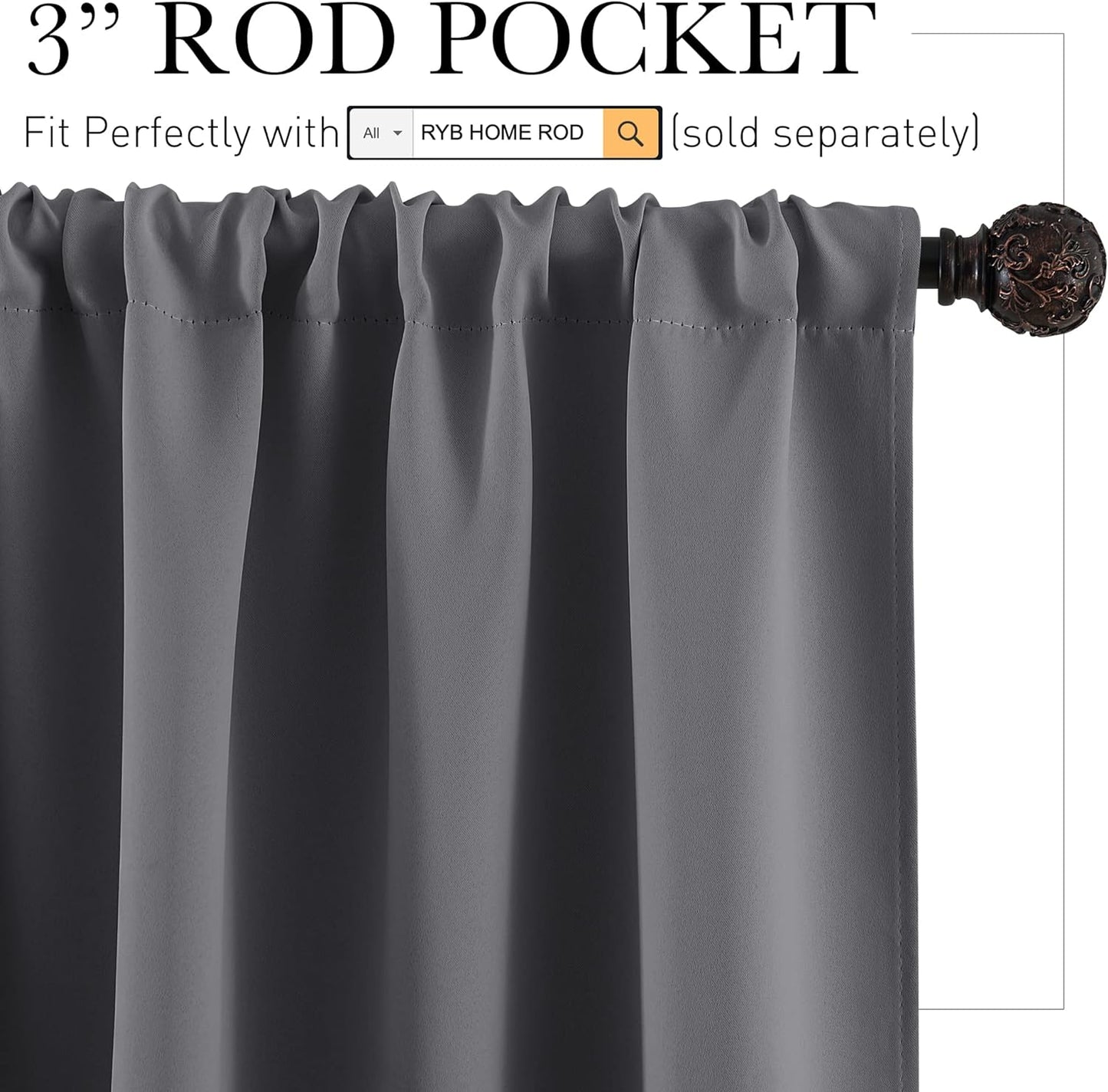 RYB HOME Blackout Curtains Thermal Insulated Panels Decor Slot Top Rod Pocket Blackout Drapes for Living Room Small Window Dressing Energy Saving & Room Darkening, 42 X 54, Grey, 2 Pieces  RYB HOME   