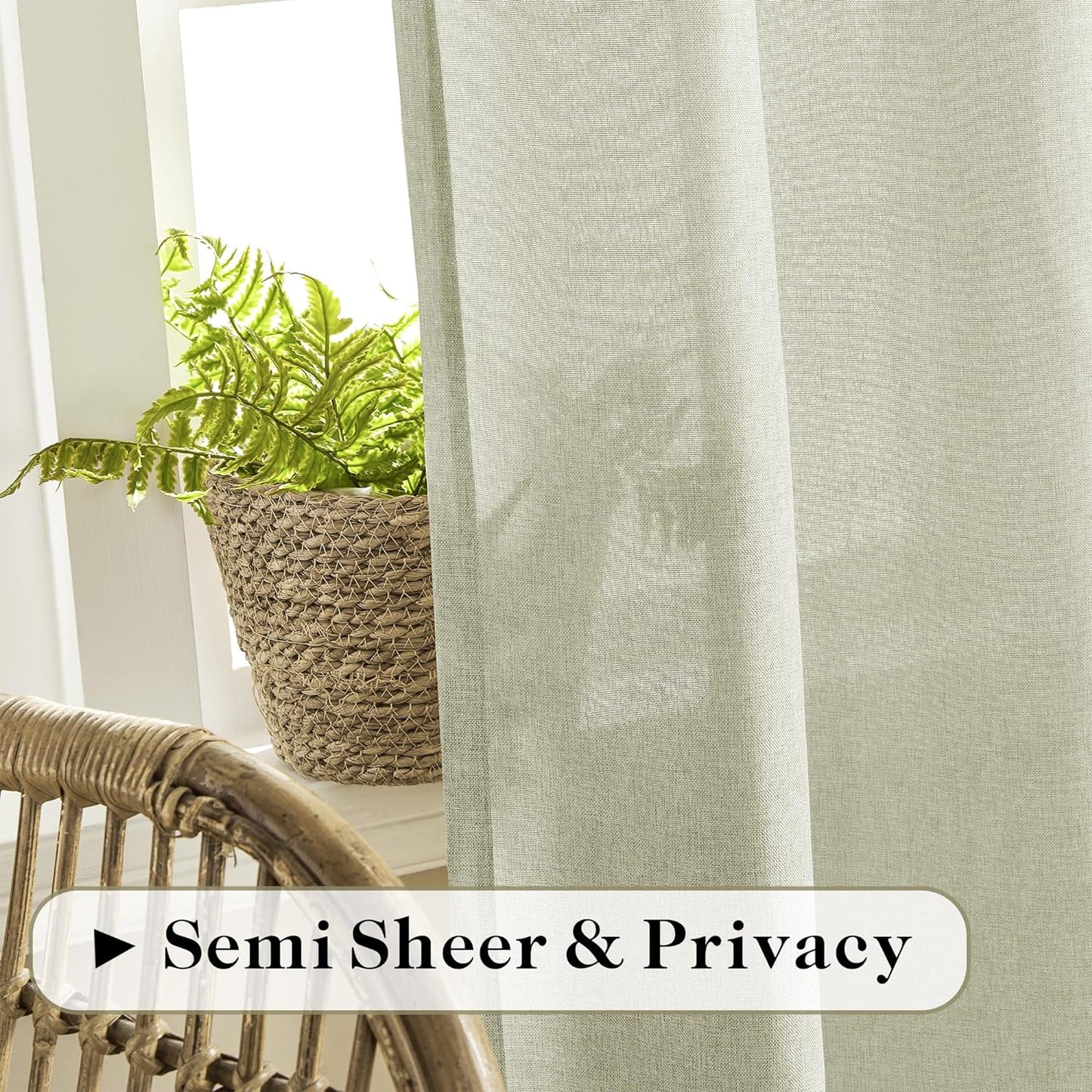 Linen Sheer Window Curtains, Rod Pocket & Back Tab Modern Semi Sheer Panels Privacy with Light Filter Linen Drapes for Sliding Glass Door/Living Room, W60 X L84, 2 Pieces  DONREN   
