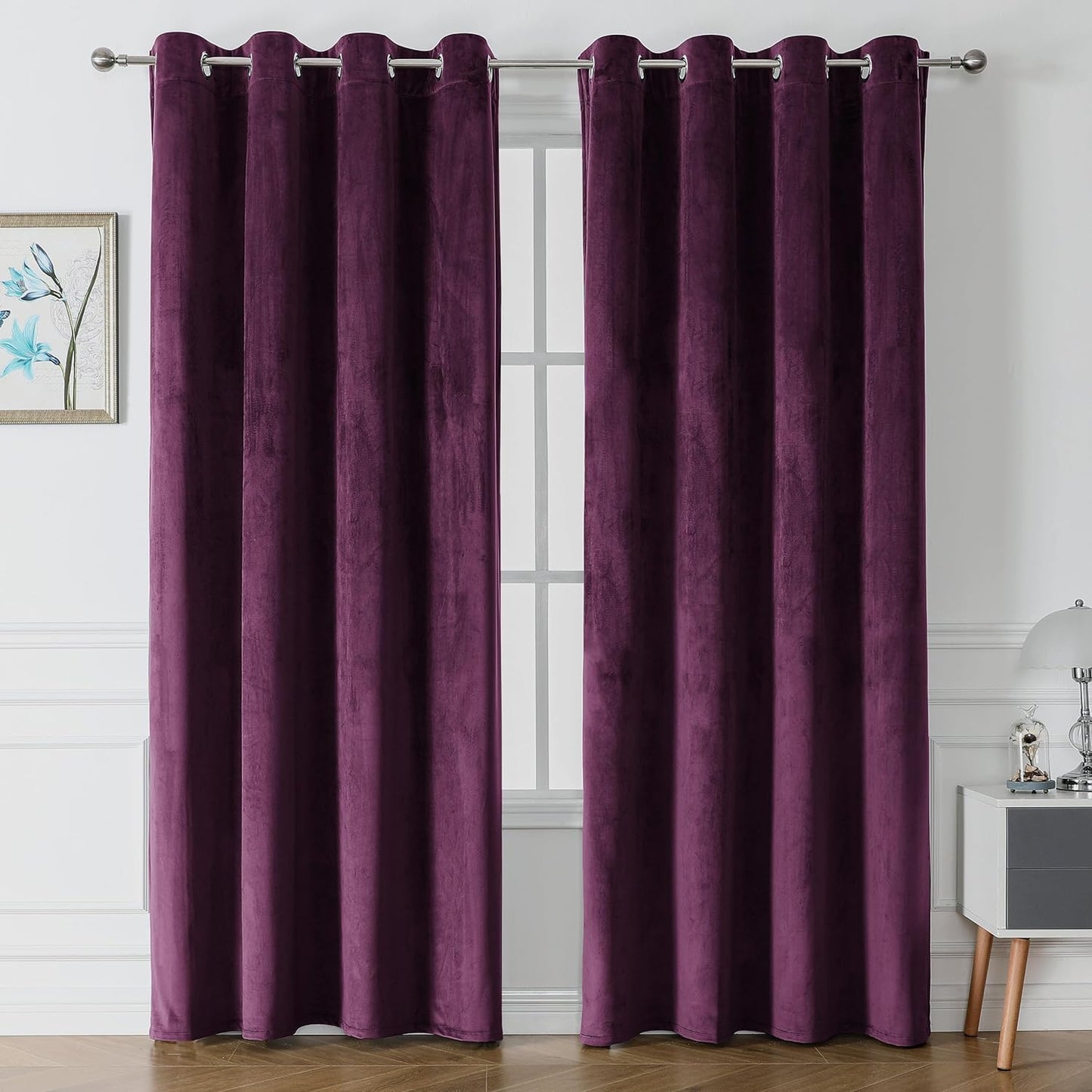 Victree Velvet Curtains for Bedroom, Blackout Curtains 52 X 84 Inch Length - Room Darkening Sun Light Blocking Grommet Window Drapes for Living Room, 2 Panels, Navy  Victree Purple 52 X 96 Inches 