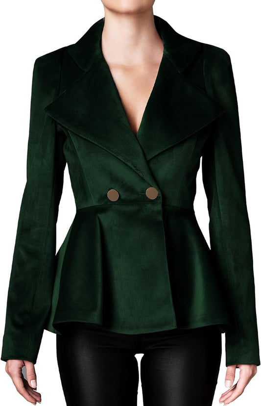Lifeshe Women'S Velvet Blazer Work Office Dressy Lapel Collar Double Breasted Peplum Blazers Jacket